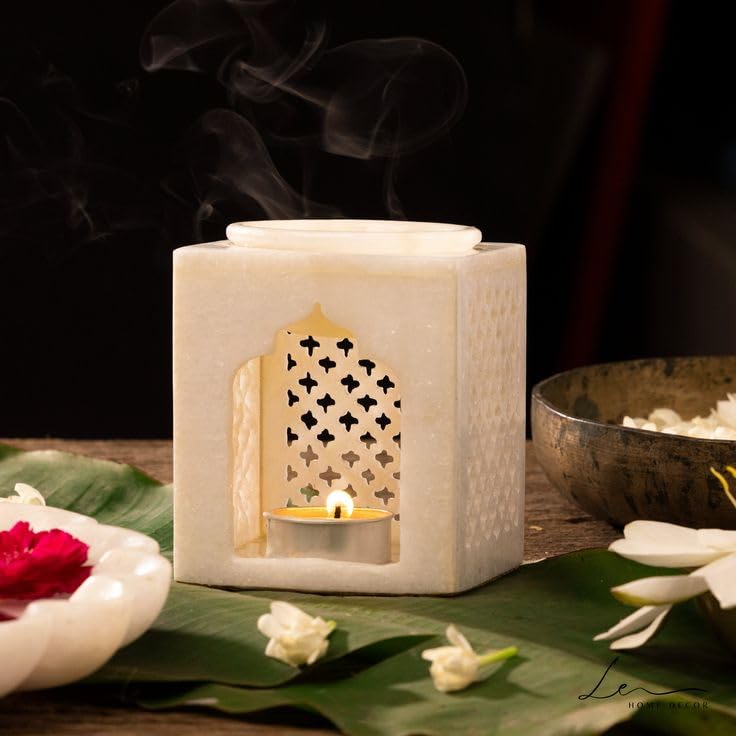 RM 4-Inch White Marble Candle Holder Set – Handcrafted Tealight Holders for Home Decor, Festive Centerpieces, Meditation & Gifting | Rameshwaram Marble