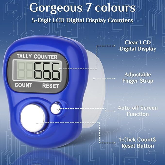 QEEIG Multiuse Finger Counter Portable Hand Finger Ring Counting Machine Digital Head Electronic Tally Counter Jap Counting Device for Mantra Jaap Multi-Colour | 11 cm | Pack of - 02| Rose KULI