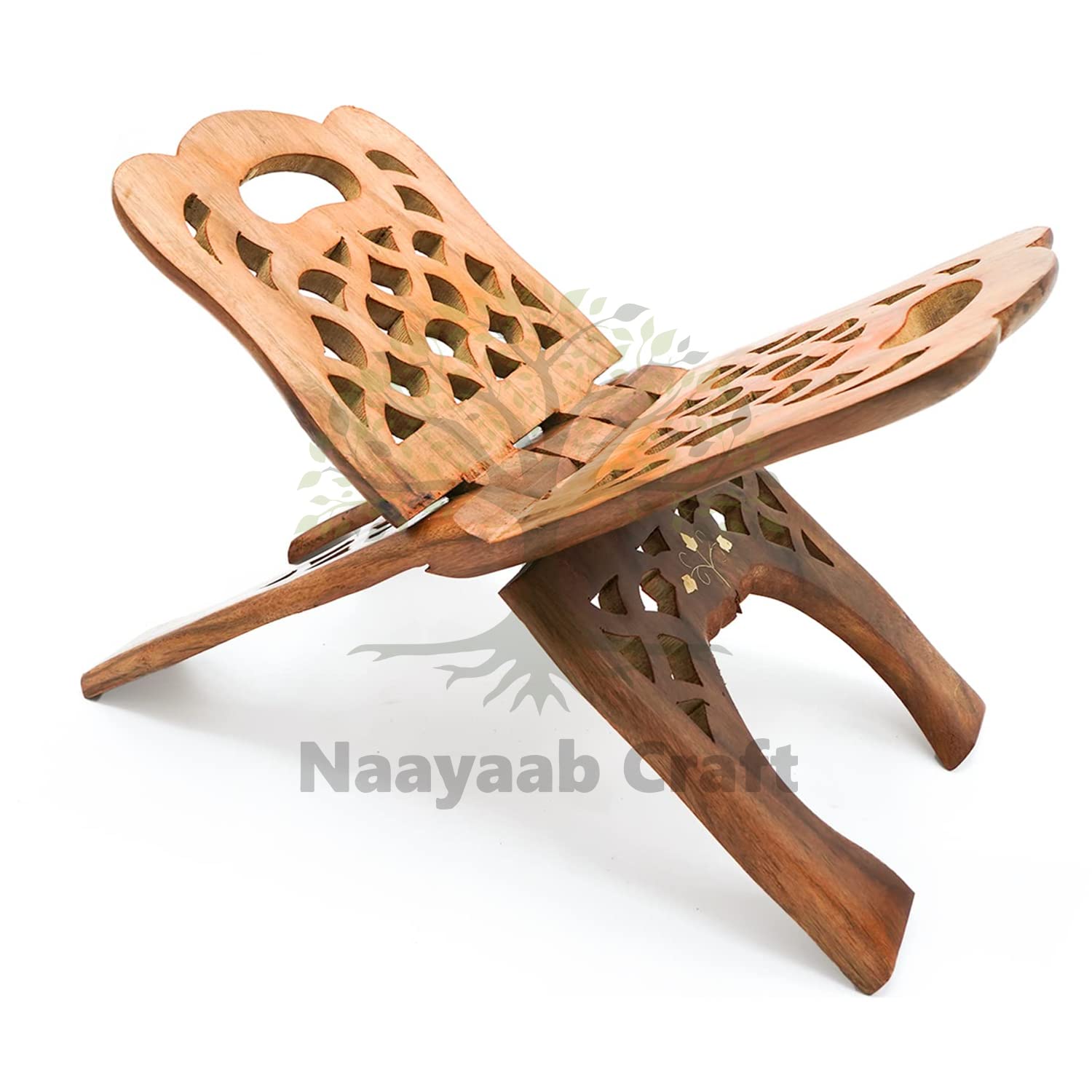 Naayaab Craft Handmade & Handcraft Sheesham Wooden Book Holder Display Stand Folding Religious Prayer Free Reading Stand with Intricate Carvings, Rehal for Religious Holy Books - Size (12 Inch)