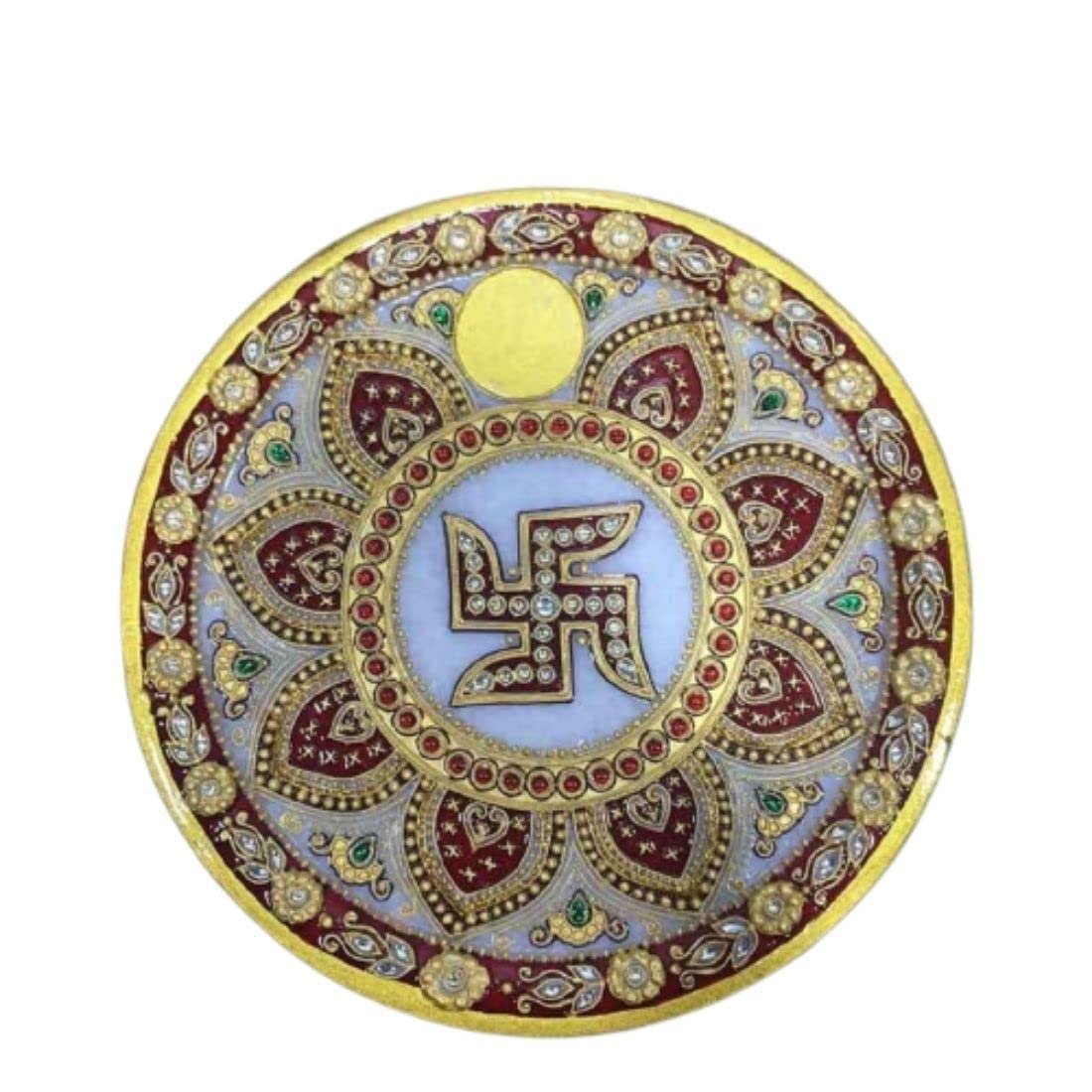 Apka Mart The Online Shop Swastik Diya Pooja Thali Marble(Multicolor) 9 Inch for Home and Office Décor/Arti