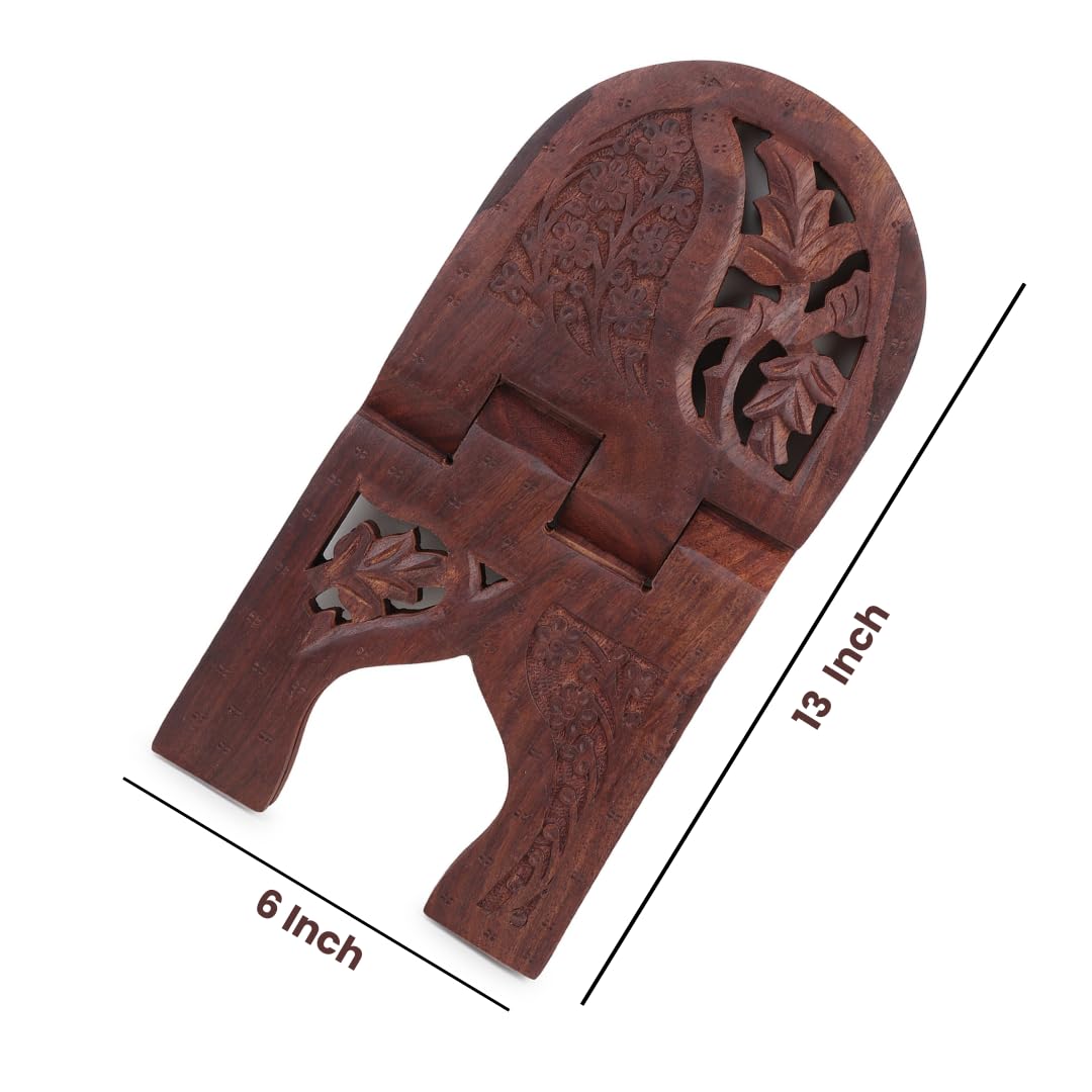 Karigar Creations Wooden Hand Carved Holy Book Stand Brown 15x7 inch