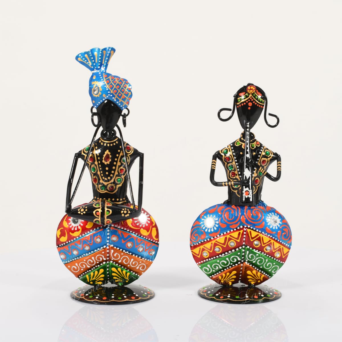 Lamcy Plaza Metal Rajasthani Kalbelia Tea Light Doll - 14 Inch (Set of 4) | Multicolour Antique Decorative Candle Holder for Home Decor, Living Room, Bedroom