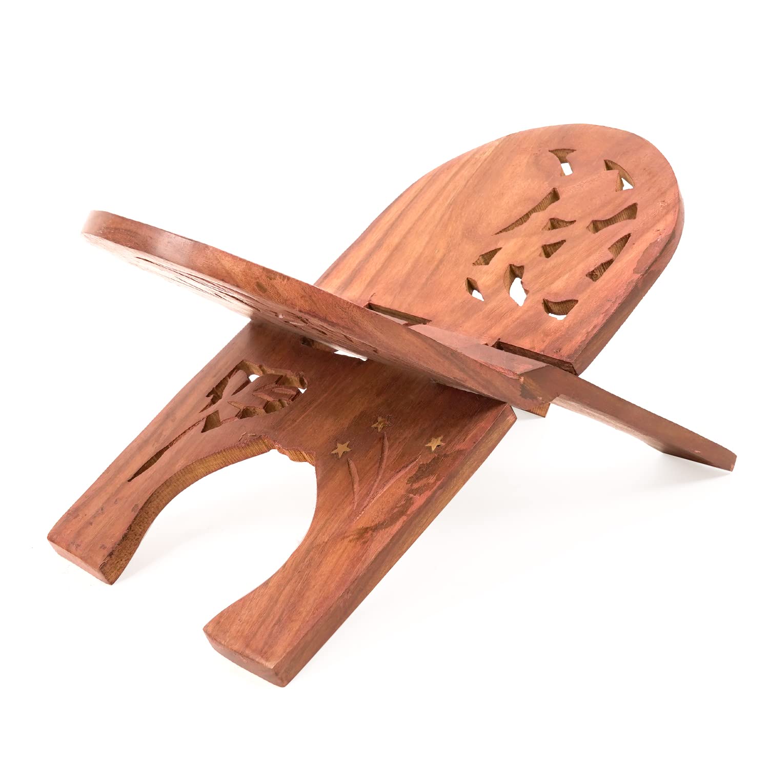 Naayaab Craft Handmade & Handcraft Sheesham Wooden Book Holder Display Stand Folding Religious Prayer Free Reading Stand with Intricate Carvings, Rehal for Religious Holy Books - Size (12 Inch)