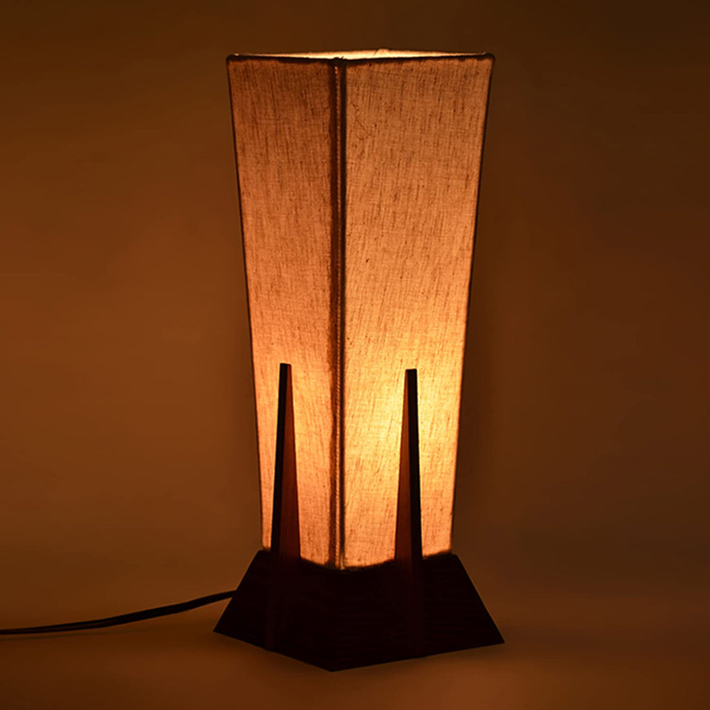 ExclusiveLane Sheesham Wooden 'Pyramid' Table LED /CFL Lamp for Bedroom & Living Room (14 Inch, Wood, Without Bulb, Pack of 1) |Bedside Table Lamp Side Table Lamps for Home Decoration Office Side Lamp