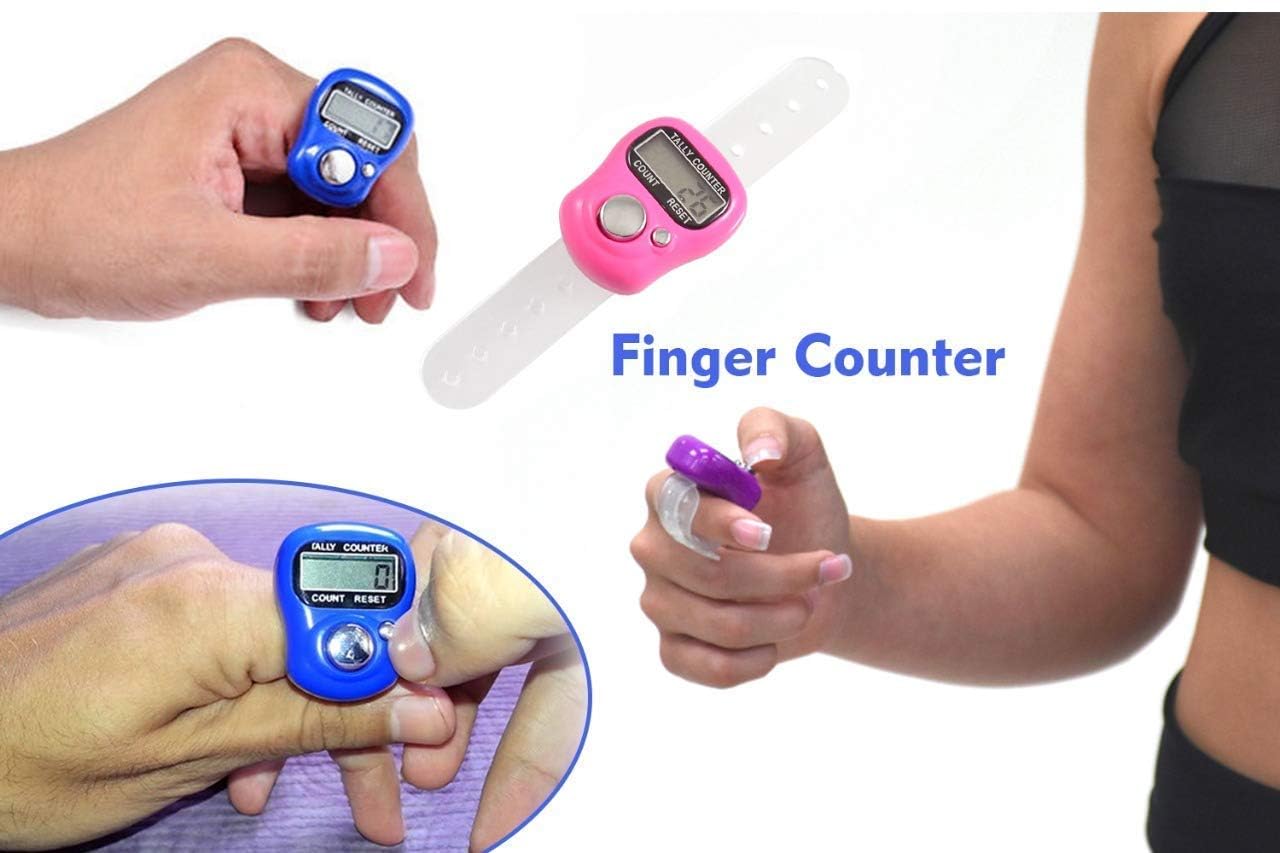QEEIG Multiuse Finger Counter Portable Hand Finger Ring Counting Machine Digital Head Electronic Tally Counter Jap Counting Device for Mantra Jaap Multi-Colour | 11 cm | Pack of - 02| Rose KULI