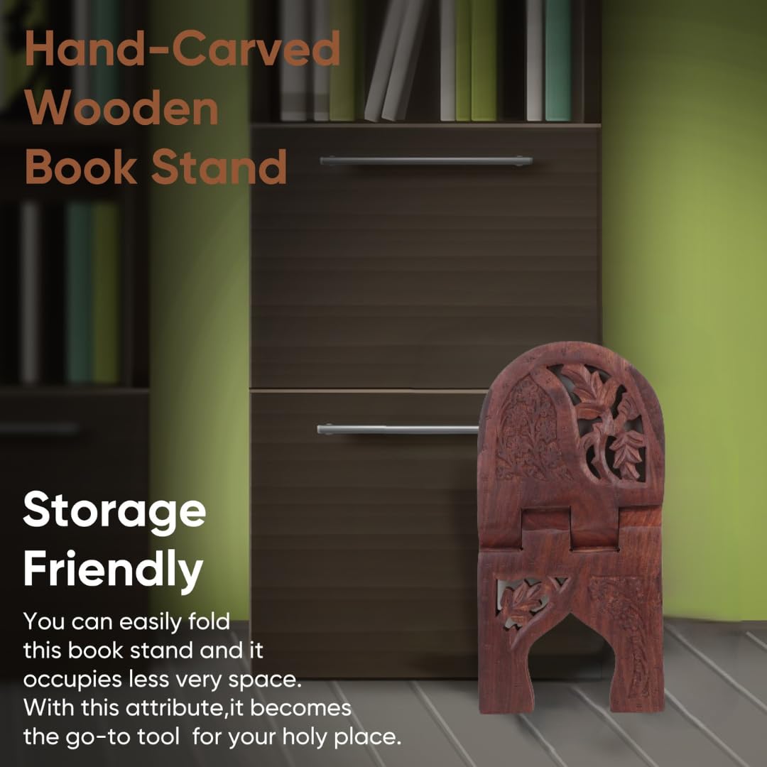 Karigar Creations Wooden Hand Carved Holy Book Stand Brown 15x7 inch