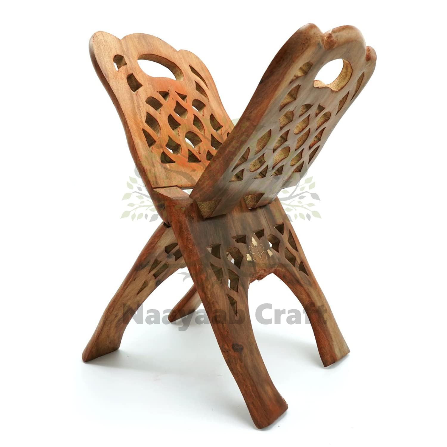 Naayaab Craft Handmade & Handcraft Sheesham Wooden Book Holder Display Stand Folding Religious Prayer Free Reading Stand with Intricate Carvings, Rehal for Religious Holy Books - Size (12 Inch)