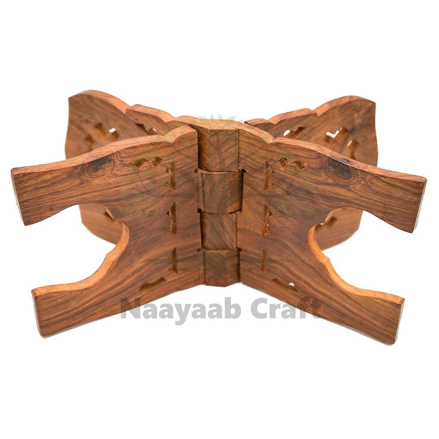Naayaab Craft Handmade & Handcraft Sheesham Wooden Book Holder Display Stand Folding Religious Prayer Free Reading Stand with Intricate Carvings, Rehal for Religious Holy Books - Size (12 Inch)