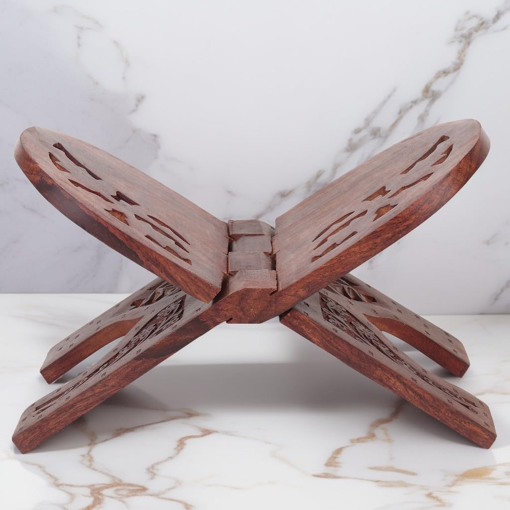 Karigar Creations Wooden Hand Carved Holy Book Stand Brown 15x7 inch