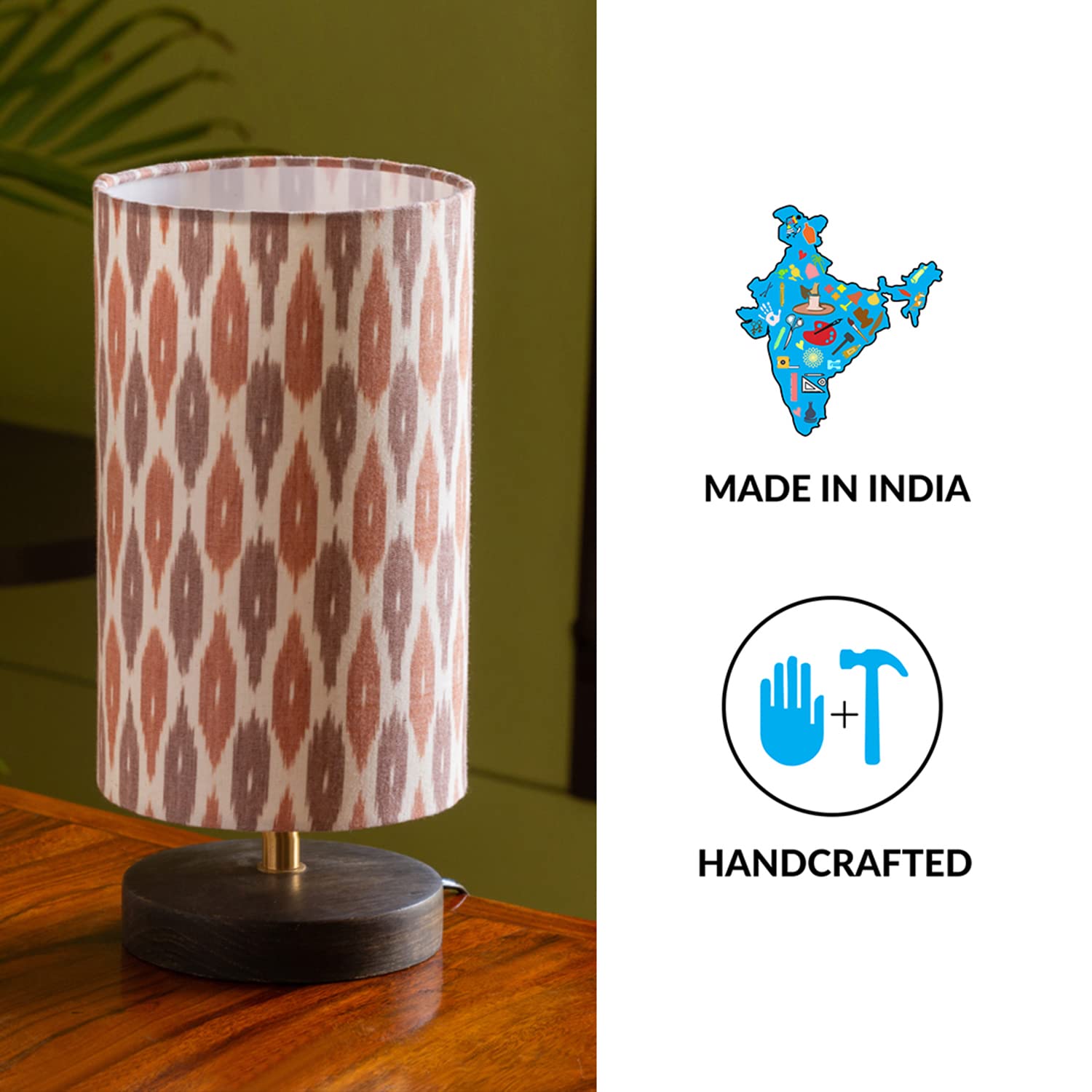 ExclusiveLane 'Paisely' Wooden Bedside LED Table Lamp Side Table Lamp for Bedroom&Living Room(14 Inch,Wood,Without Bulb,Pack of 1)|Table Lamps for Home Decoration Office Study Side Lamp