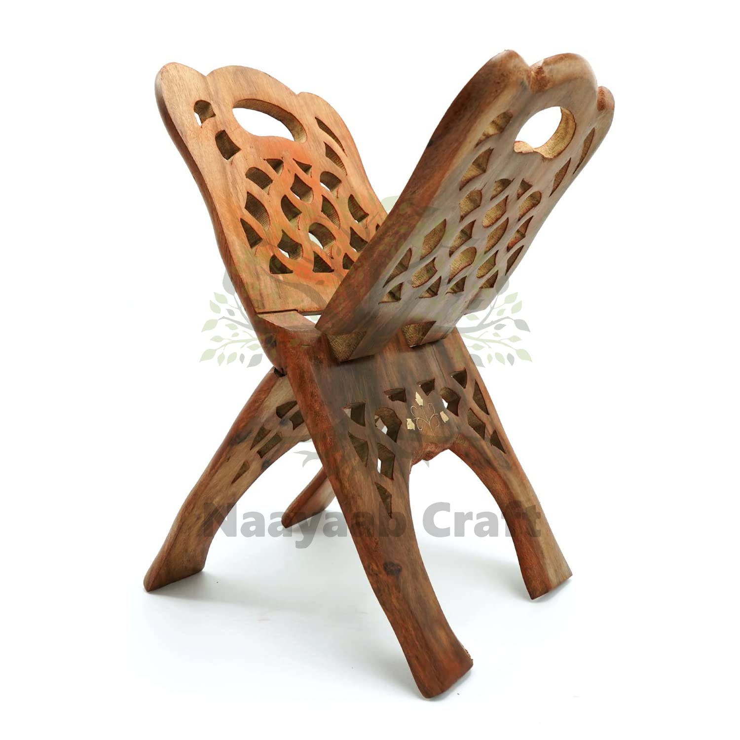 Naayaab Craft Handmade & Handcraft Sheesham Wooden Book Holder Display Stand Folding Religious Prayer Free Reading Stand with Intricate Carvings, Rehal for Religious Holy Books - Size (12 Inch)