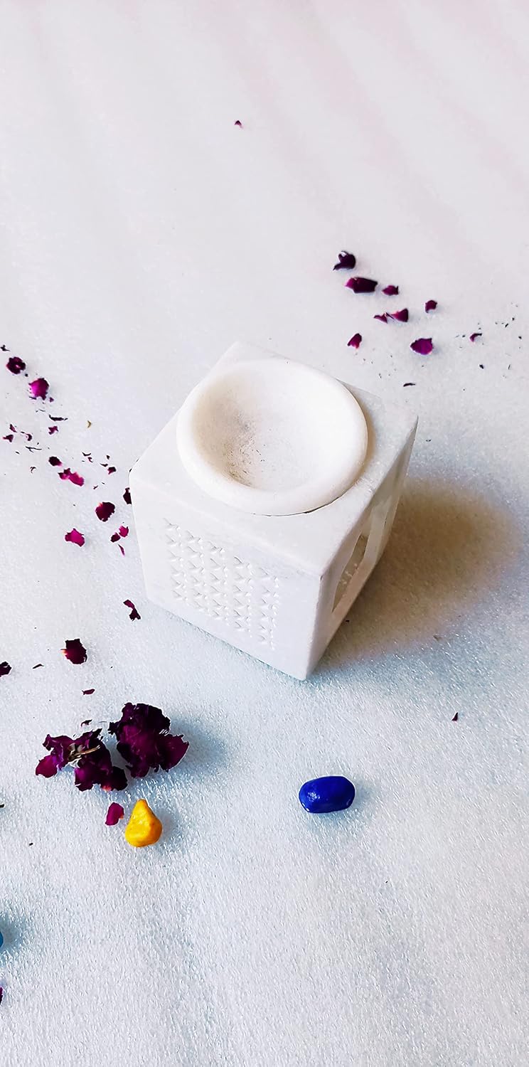RM 4-Inch White Marble Candle Holder Set – Handcrafted Tealight Holders for Home Decor, Festive Centerpieces, Meditation & Gifting | Rameshwaram Marble