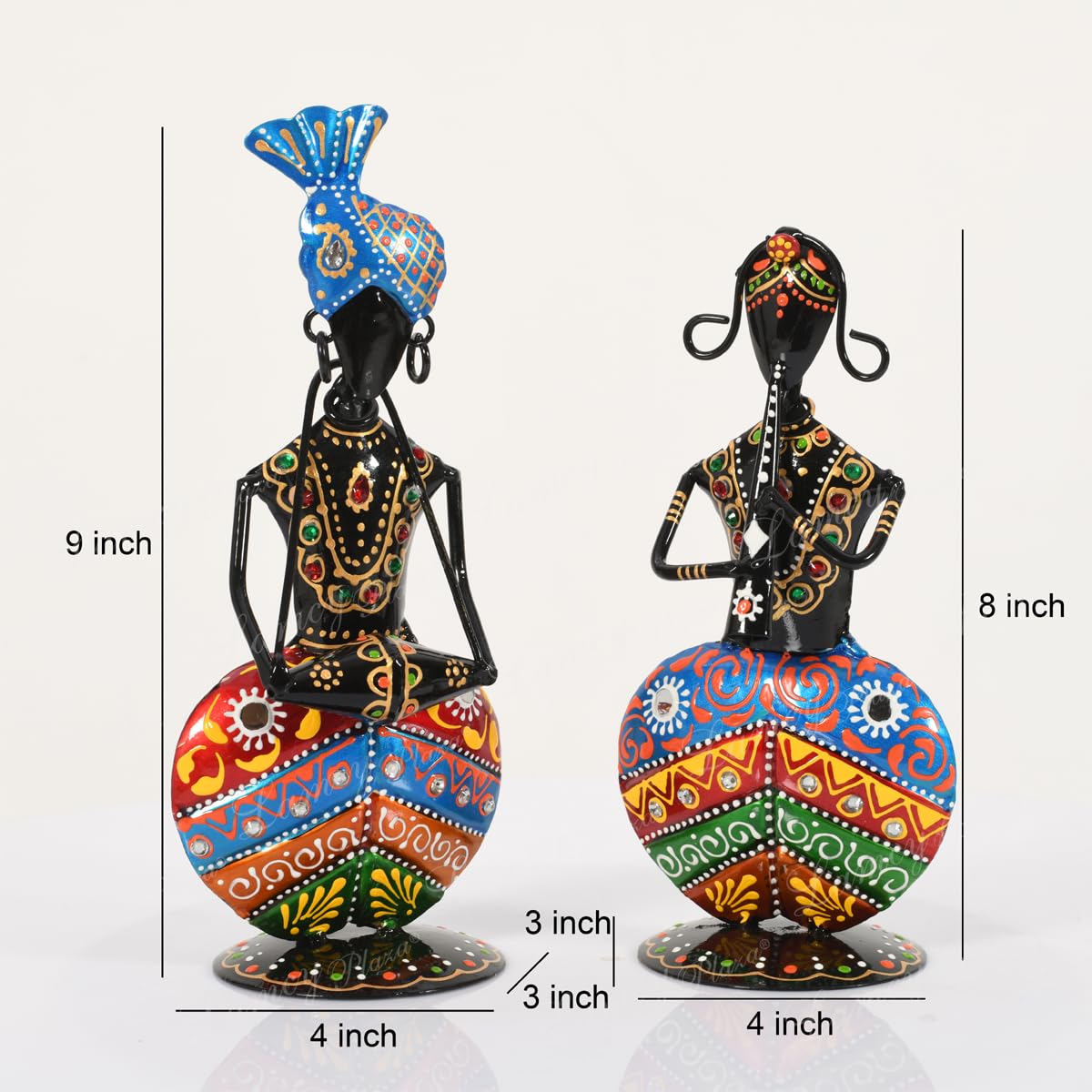 Lamcy Plaza Metal Rajasthani Kalbelia Tea Light Doll - 14 Inch (Set of 4) | Multicolour Antique Decorative Candle Holder for Home Decor, Living Room, Bedroom