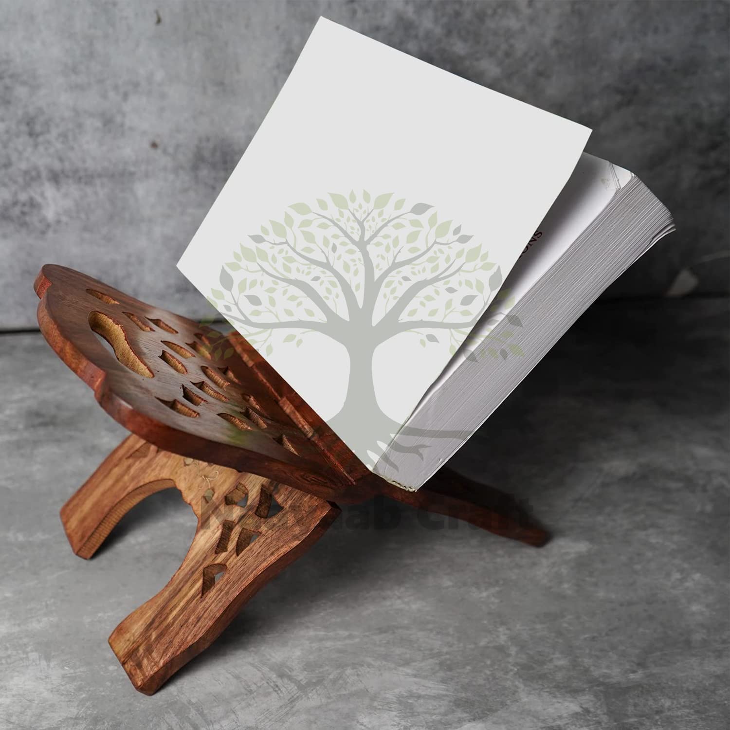 Naayaab Craft Handmade & Handcraft Sheesham Wooden Book Holder Display Stand Folding Religious Prayer Free Reading Stand with Intricate Carvings, Rehal for Religious Holy Books - Size (12 Inch)