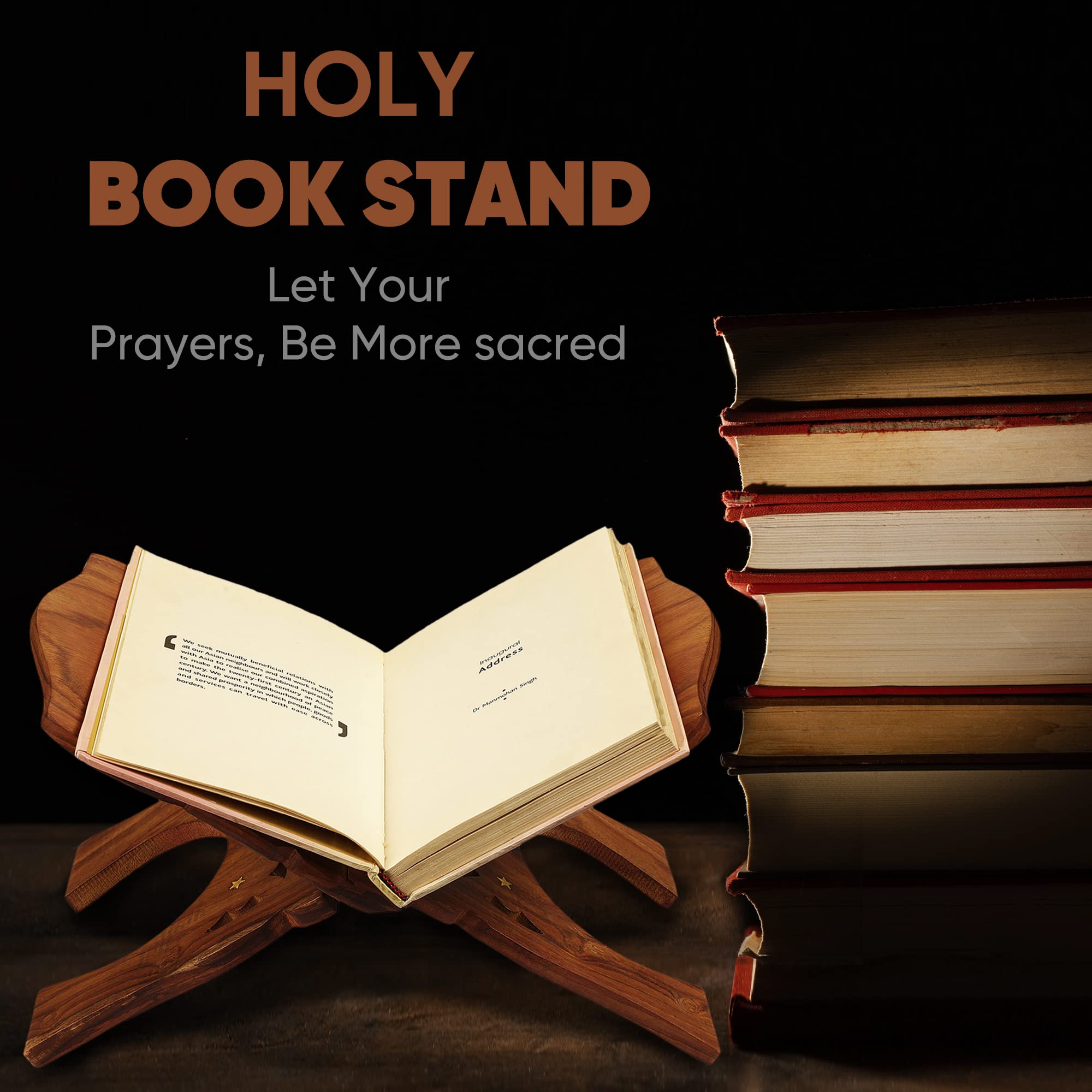 Karigar Creations Wooden Hand Carved Holy Book Stand Brown 15x7 inch