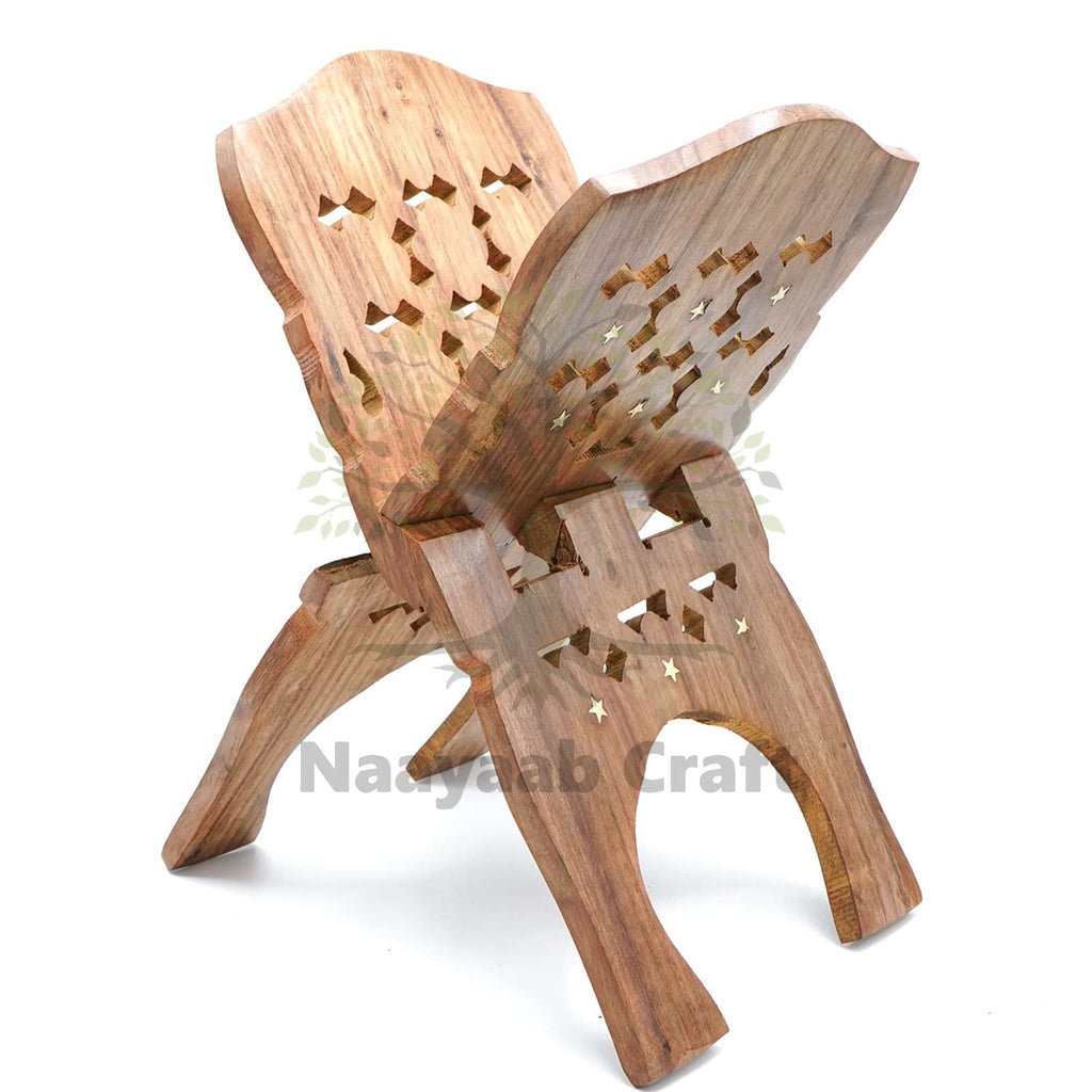 Naayaab Craft Handmade & Handcraft Sheesham Wooden Book Holder Display Stand Folding Religious Prayer Free Reading Stand with Intricate Carvings, Rehal for Religious Holy Books - Size (12 Inch)