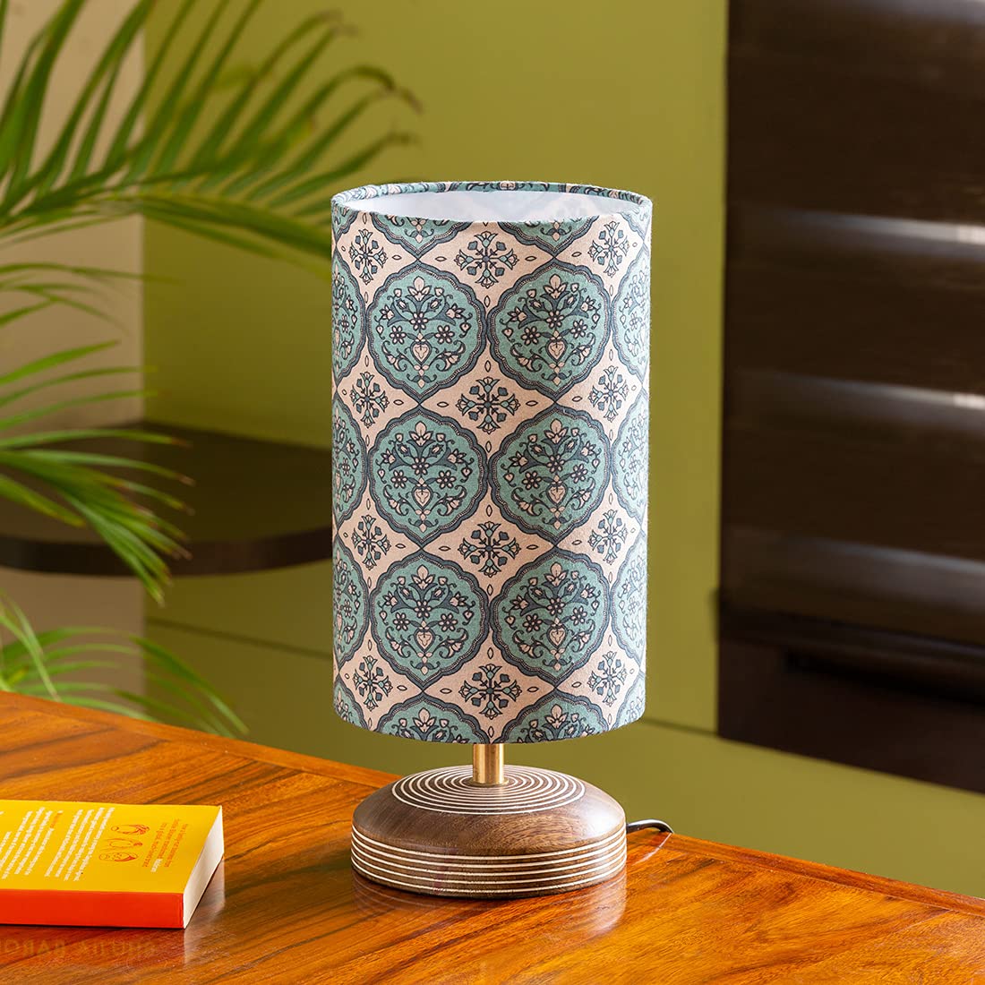 ExclusiveLane 'Paisely' Wooden Bedside LED Table Lamp Side Table Lamp for Bedroom&Living Room(14 Inch,Wood,Without Bulb,Pack of 1)|Table Lamps for Home Decoration Office Study Side Lamp