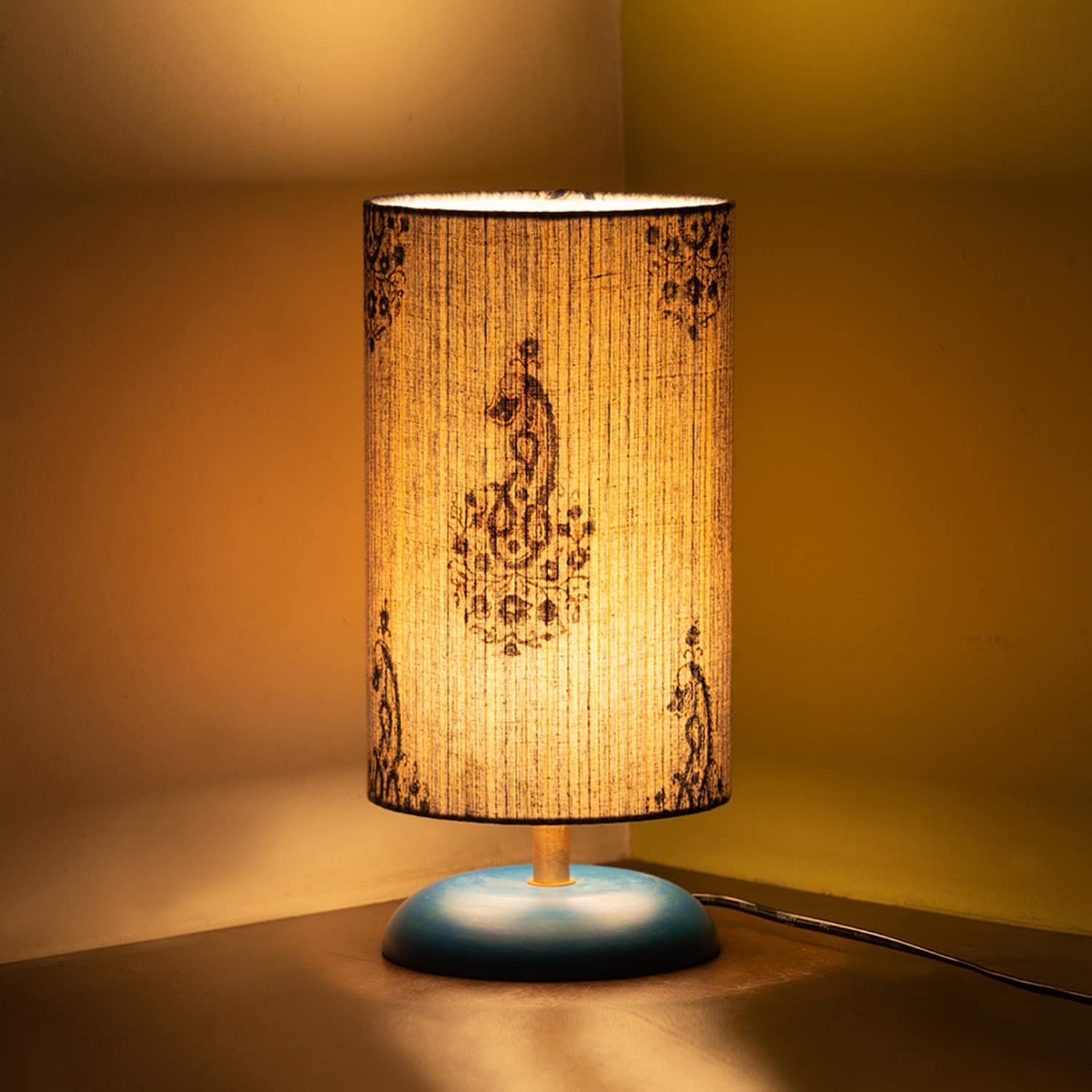 ExclusiveLane 'Paisely' Wooden Bedside LED Table Lamp Side Table Lamp for Bedroom&Living Room(14 Inch,Wood,Without Bulb,Pack of 1)|Table Lamps for Home Decoration Office Study Side Lamp