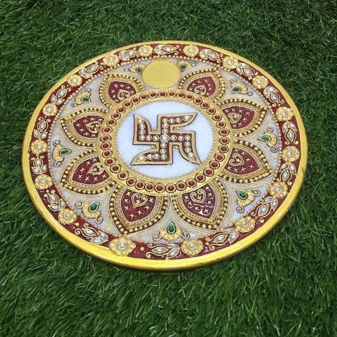Apka Mart The Online Shop Swastik Diya Pooja Thali Marble(Multicolor) 9 Inch for Home and Office Décor/Arti