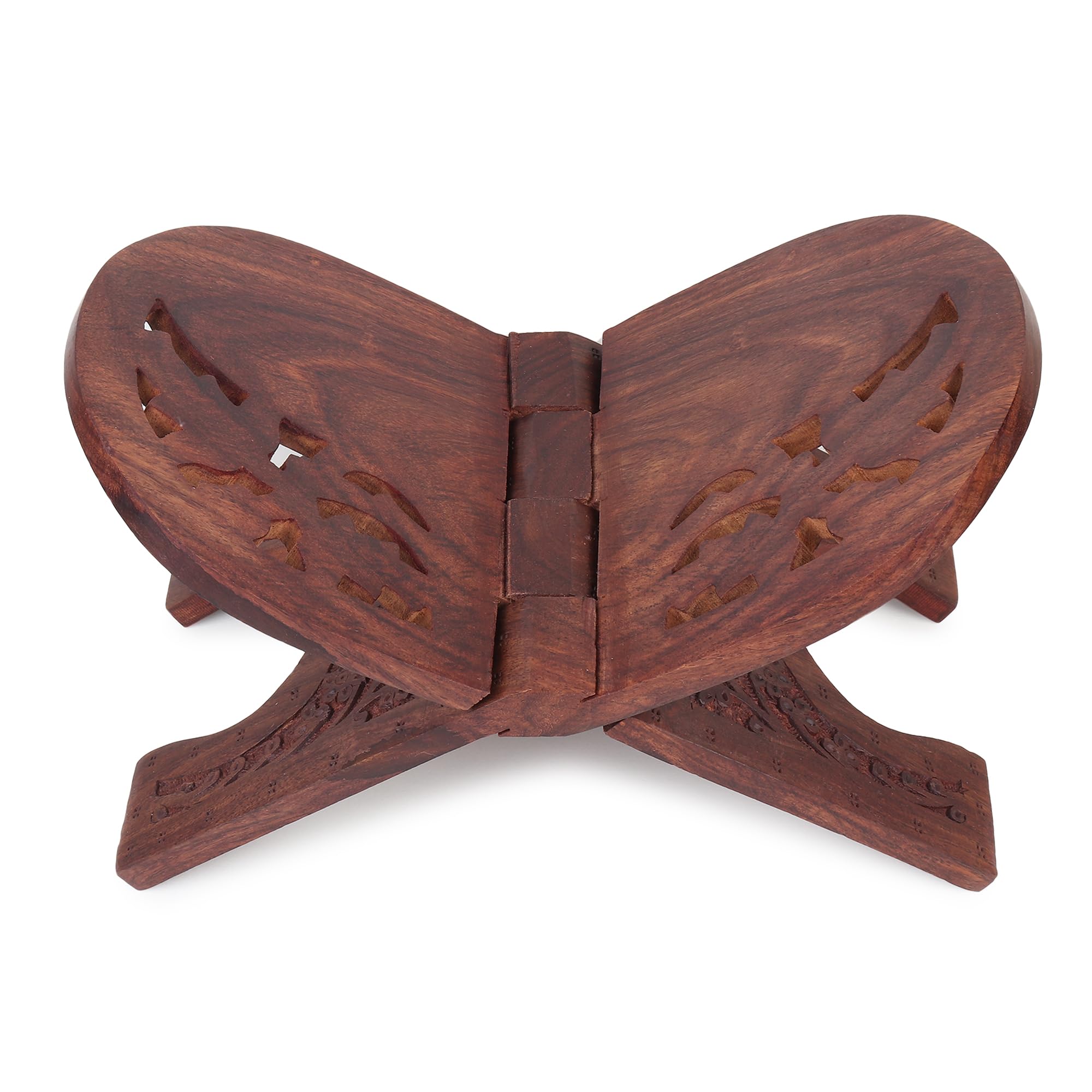Karigar Creations Wooden Hand Carved Holy Book Stand Brown 15x7 inch