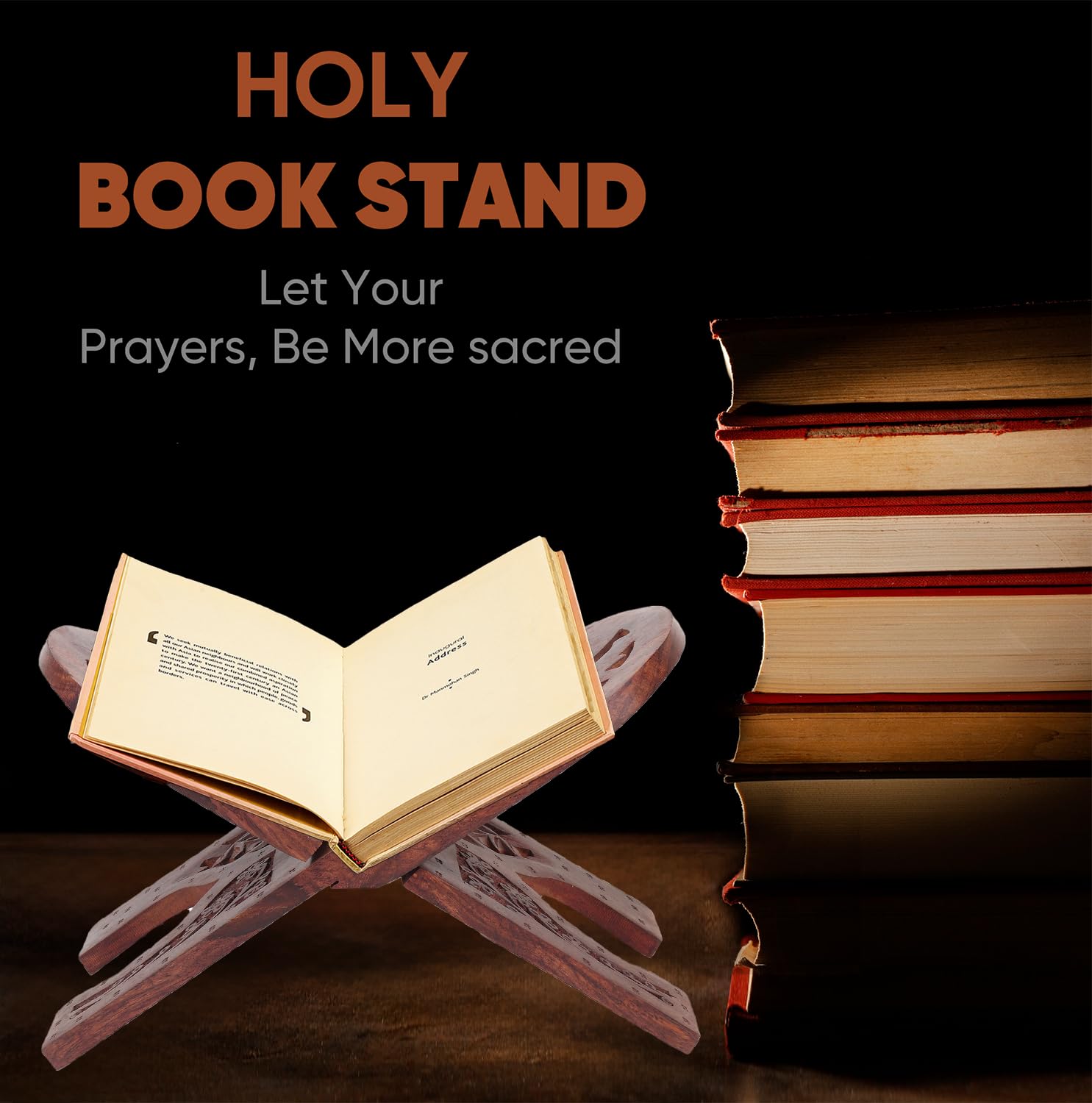 Karigar Creations Wooden Hand Carved Holy Book Stand Brown 15x7 inch