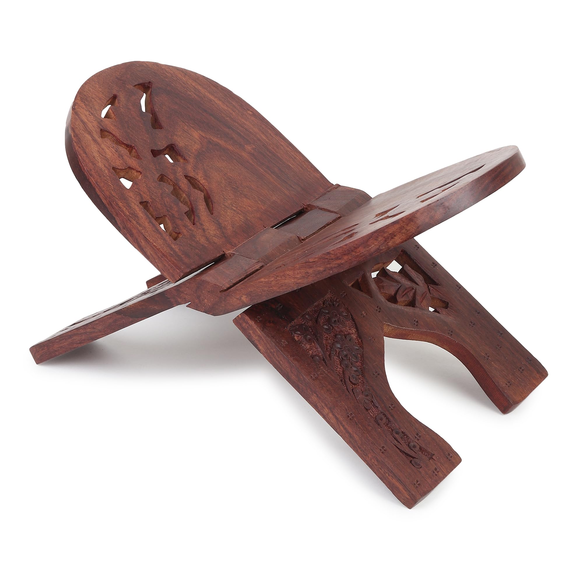 Karigar Creations Wooden Hand Carved Holy Book Stand Brown 15x7 inch