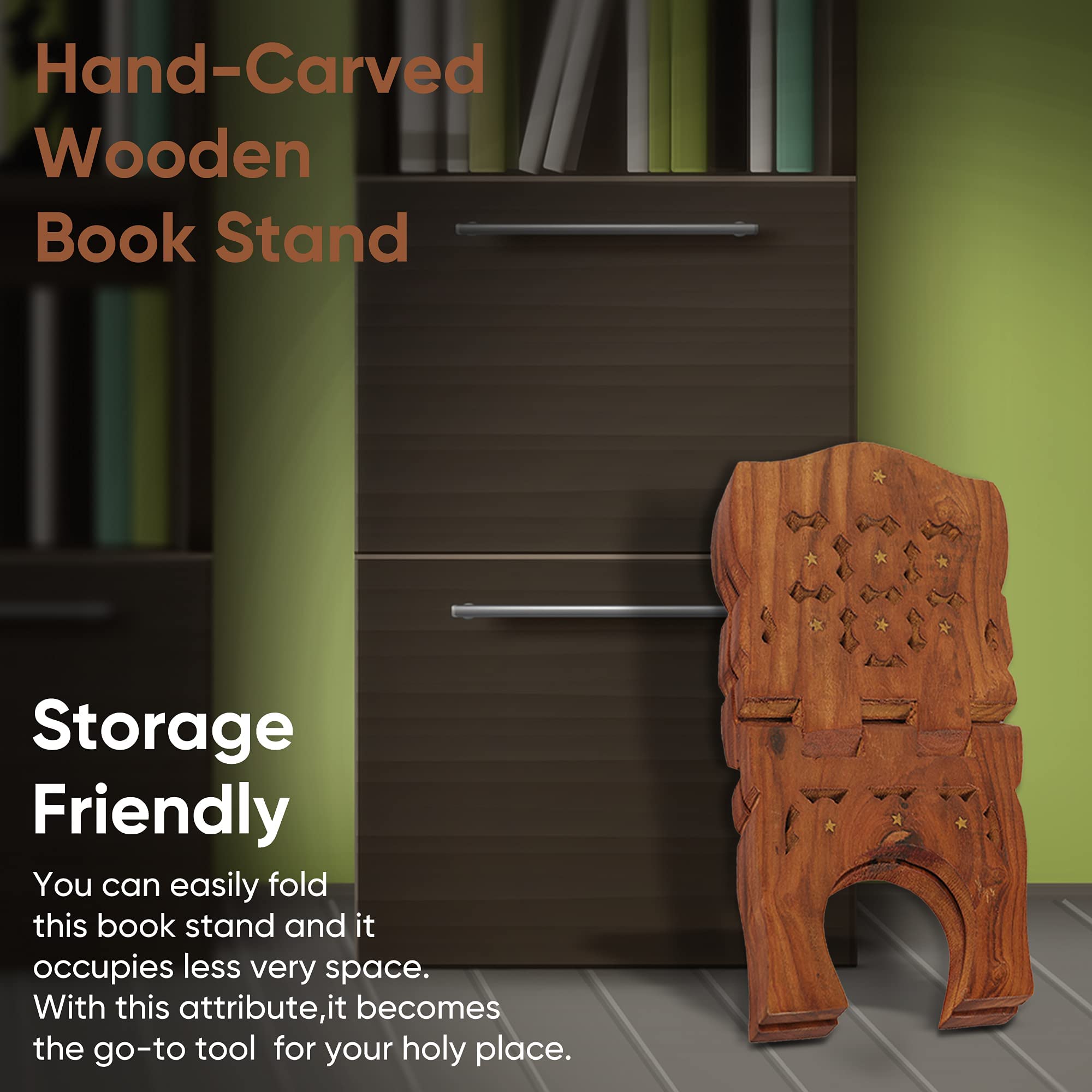 Karigar Creations Wooden Hand Carved Holy Book Stand Brown 15x7 inch
