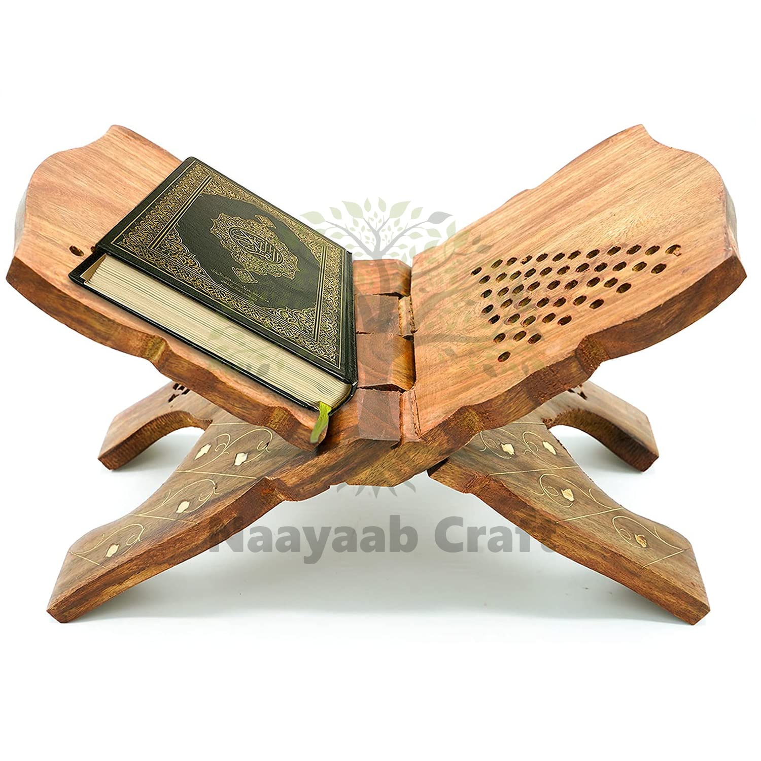 Naayaab Craft Handmade & Handcraft Sheesham Wooden Book Holder Display Stand Folding Religious Prayer Free Reading Stand with Intricate Carvings, Rehal for Religious Holy Books - Size (12 Inch)