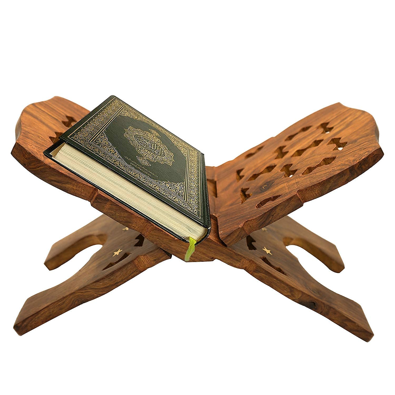 Naayaab Craft Handmade & Handcraft Sheesham Wooden Book Holder Display Stand Folding Religious Prayer Free Reading Stand with Intricate Carvings, Rehal for Religious Holy Books - Size (12 Inch)