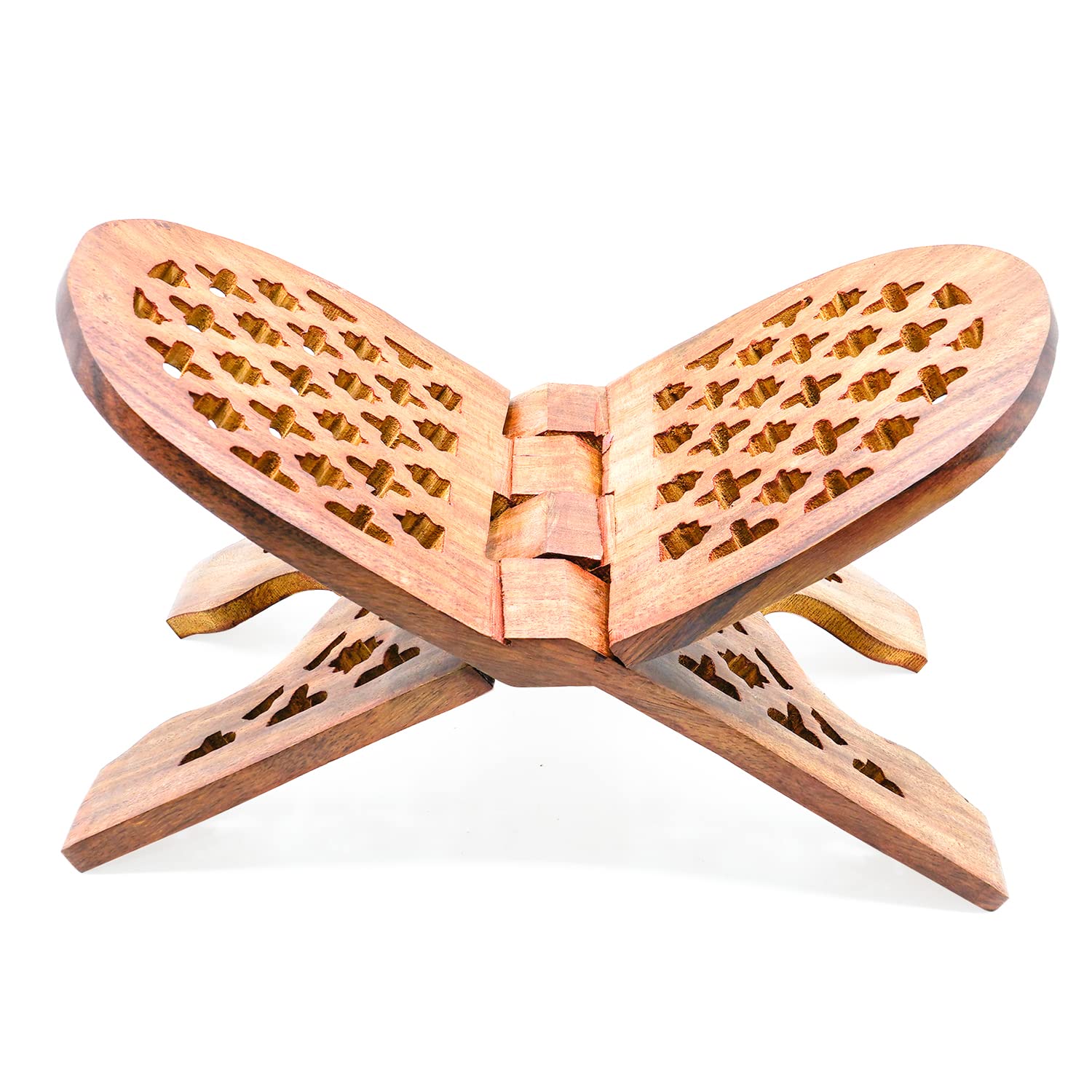 Naayaab Craft Handmade & Handcraft Sheesham Wooden Book Holder Display Stand Folding Religious Prayer Free Reading Stand with Intricate Carvings, Rehal for Religious Holy Books - Size (12 Inch)