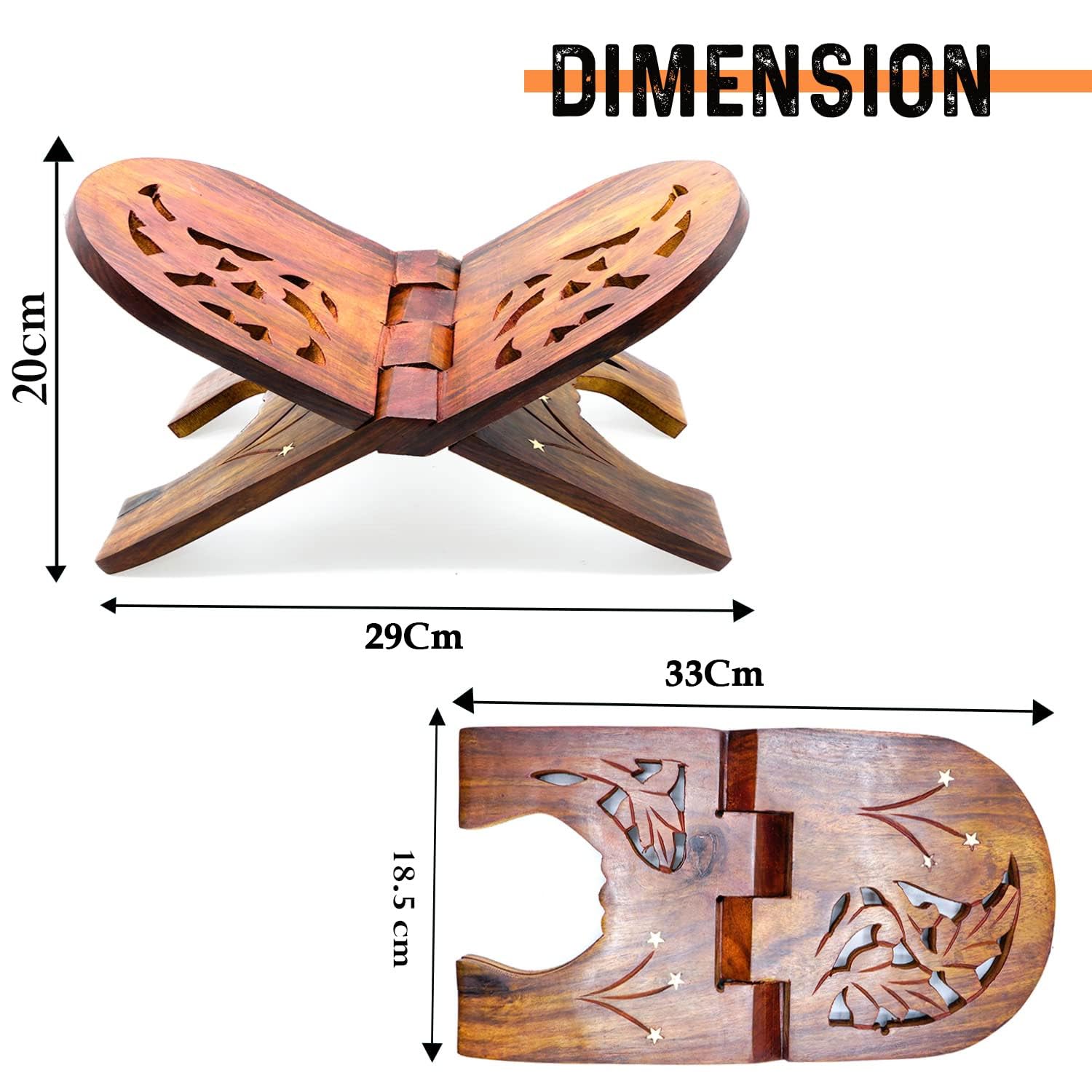 Naayaab Craft Handmade & Handcraft Sheesham Wooden Book Holder Display Stand Folding Religious Prayer Free Reading Stand with Intricate Carvings, Rehal for Religious Holy Books - Size (12 Inch)