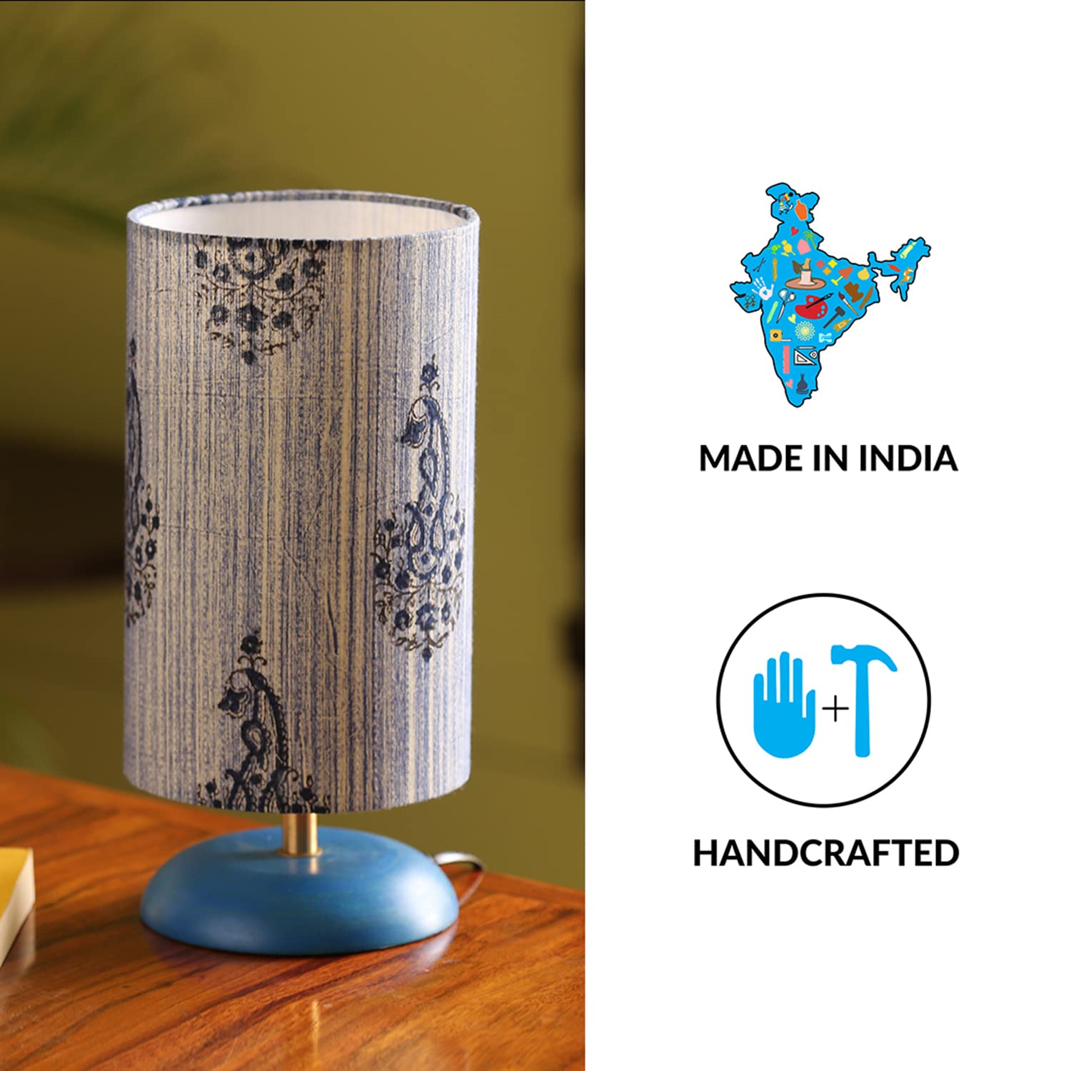 ExclusiveLane 'Paisely' Wooden Bedside LED Table Lamp Side Table Lamp for Bedroom&Living Room(14 Inch,Wood,Without Bulb,Pack of 1)|Table Lamps for Home Decoration Office Study Side Lamp