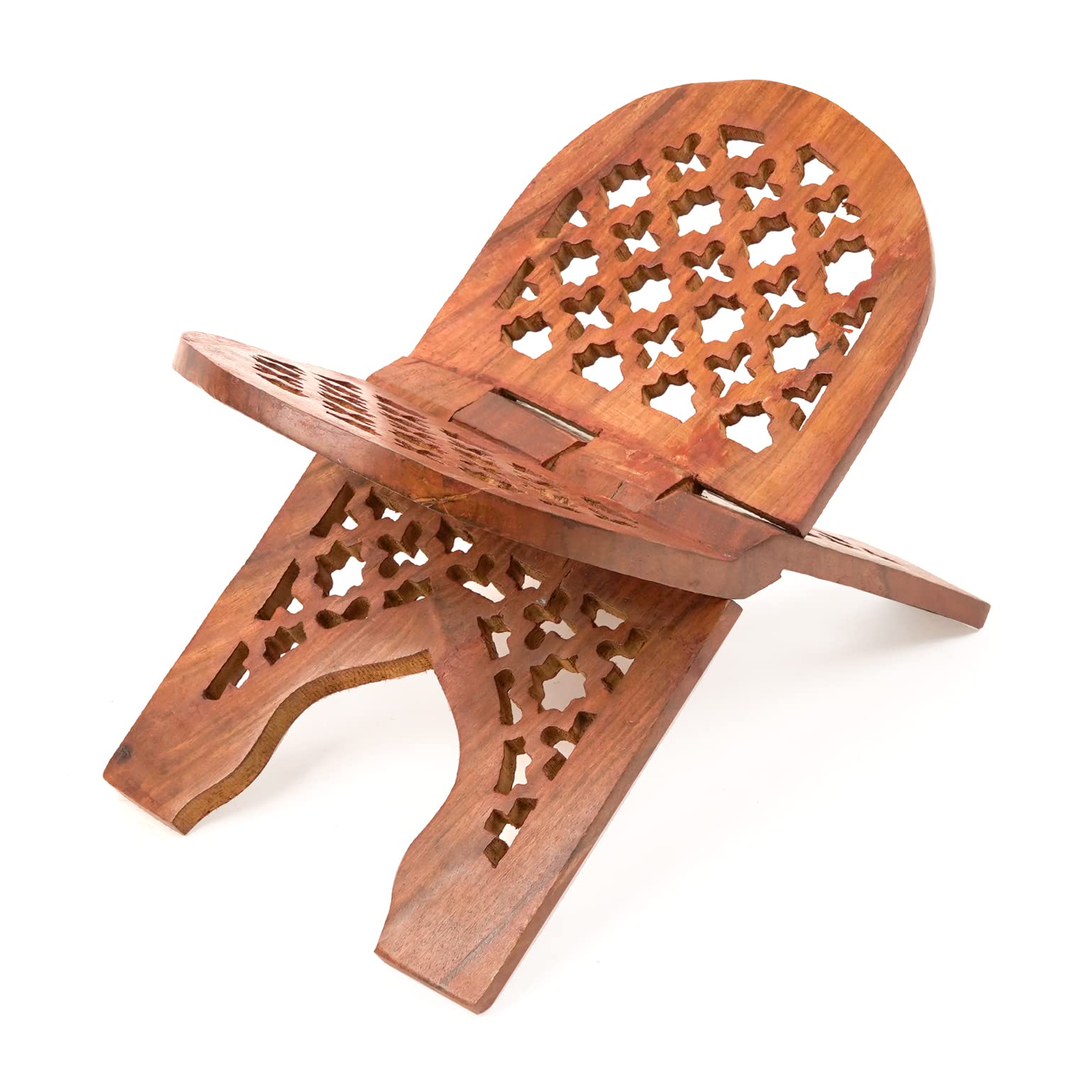 Naayaab Craft Handmade & Handcraft Sheesham Wooden Book Holder Display Stand Folding Religious Prayer Free Reading Stand with Intricate Carvings, Rehal for Religious Holy Books - Size (12 Inch)