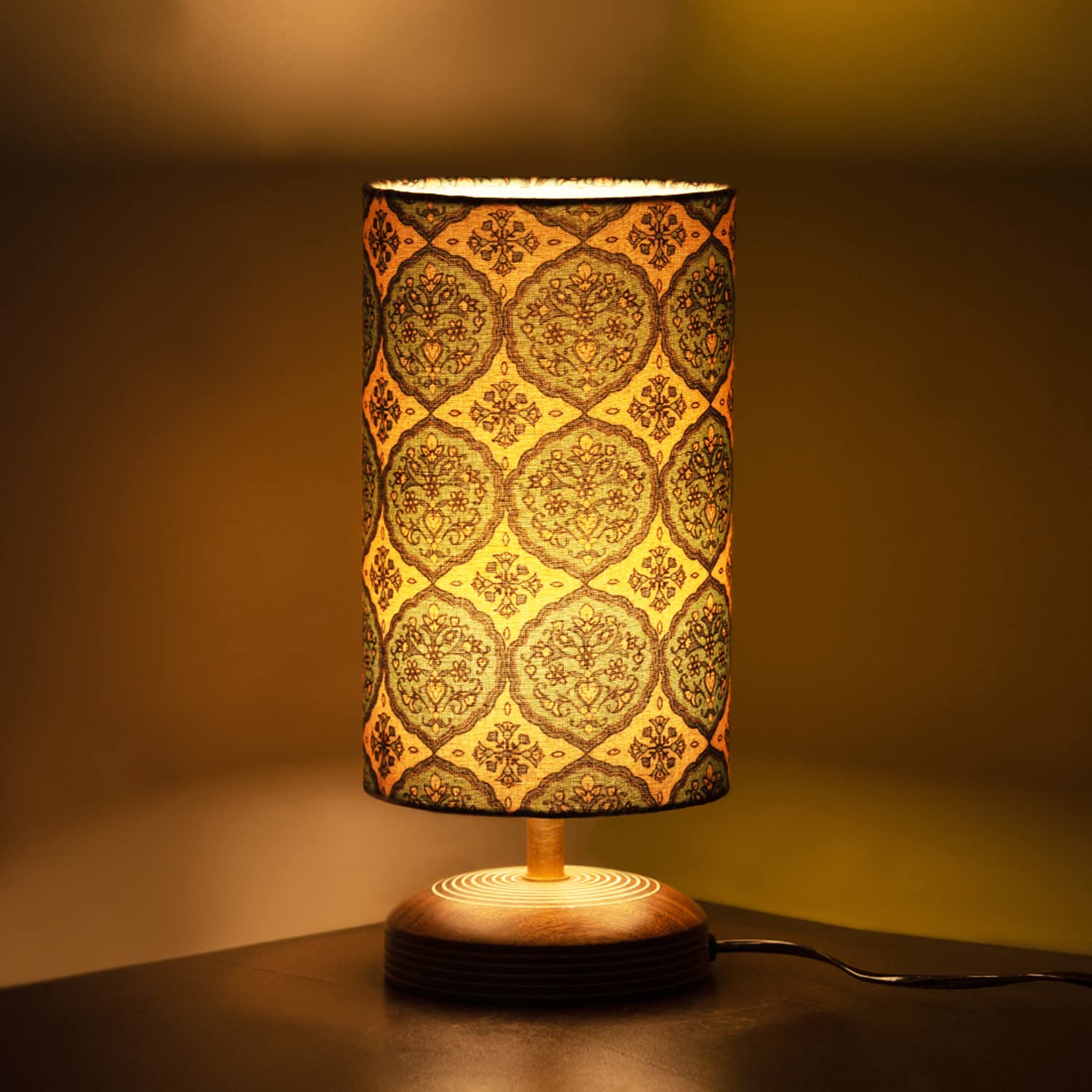 ExclusiveLane 'Paisely' Wooden Bedside LED Table Lamp Side Table Lamp for Bedroom&Living Room(14 Inch,Wood,Without Bulb,Pack of 1)|Table Lamps for Home Decoration Office Study Side Lamp
