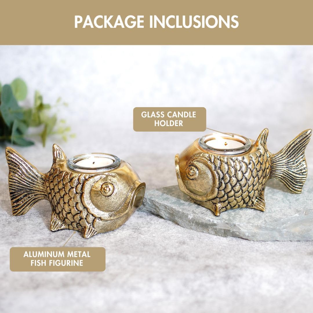 BEHOMA Aluminium Dancing Peacock Pair Figurine for Good Luck and Love | for Home Decor Tabletop Living Showpiece for Valentine's Day, Birthday(Scented Glass Votive Candle Included), Gold,18.5 Cm,11 Cm