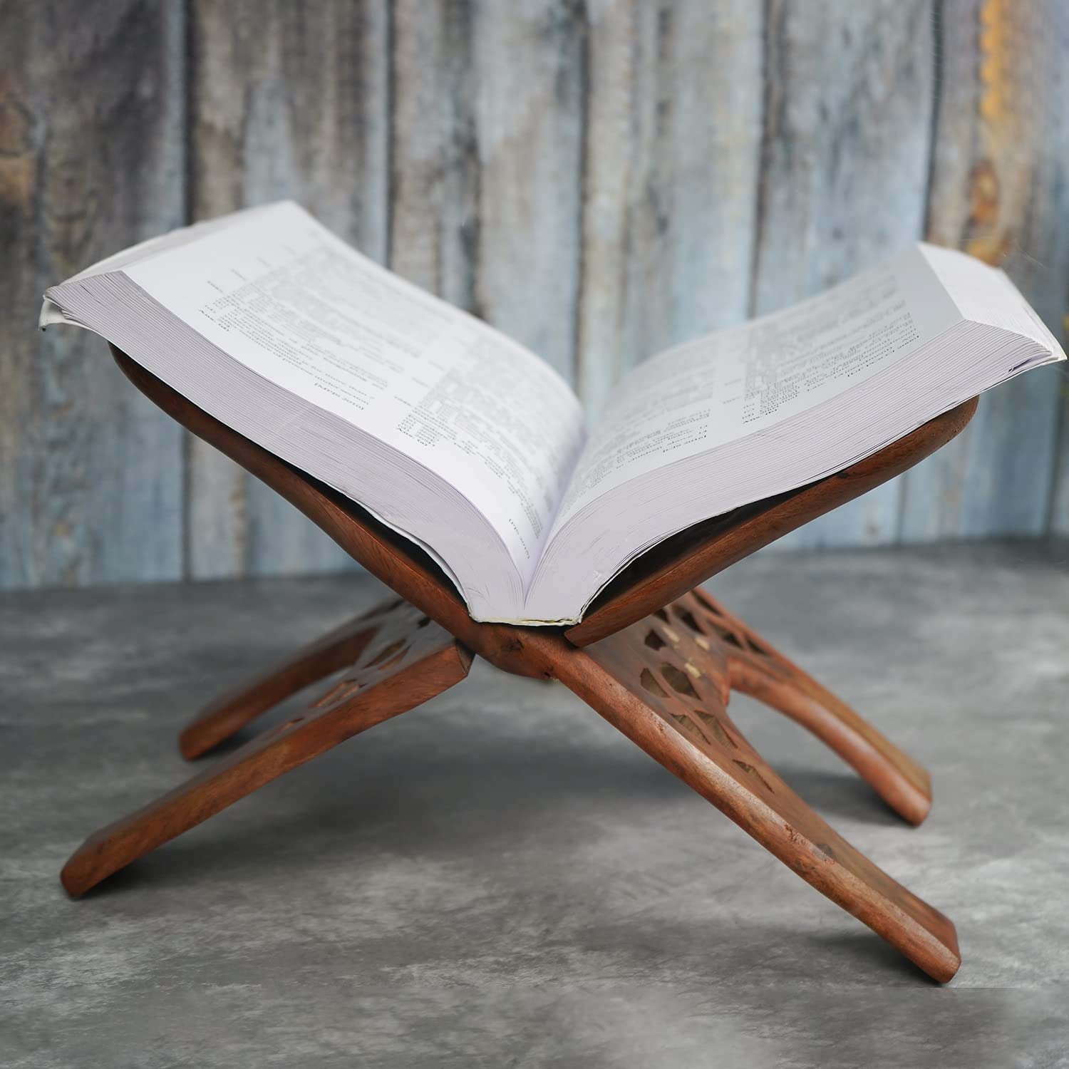 Naayaab Craft Handmade & Handcraft Sheesham Wooden Book Holder Display Stand Folding Religious Prayer Free Reading Stand with Intricate Carvings, Rehal for Religious Holy Books - Size (12 Inch)