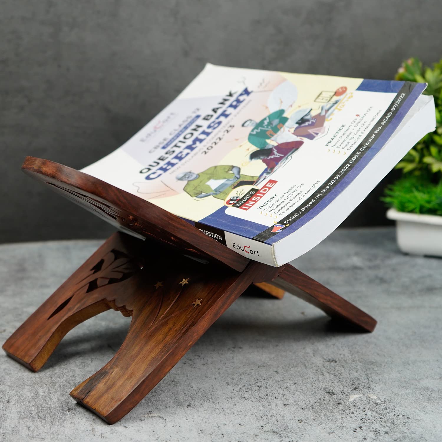 Naayaab Craft Handmade & Handcraft Sheesham Wooden Book Holder Display Stand Folding Religious Prayer Free Reading Stand with Intricate Carvings, Rehal for Religious Holy Books - Size (12 Inch)