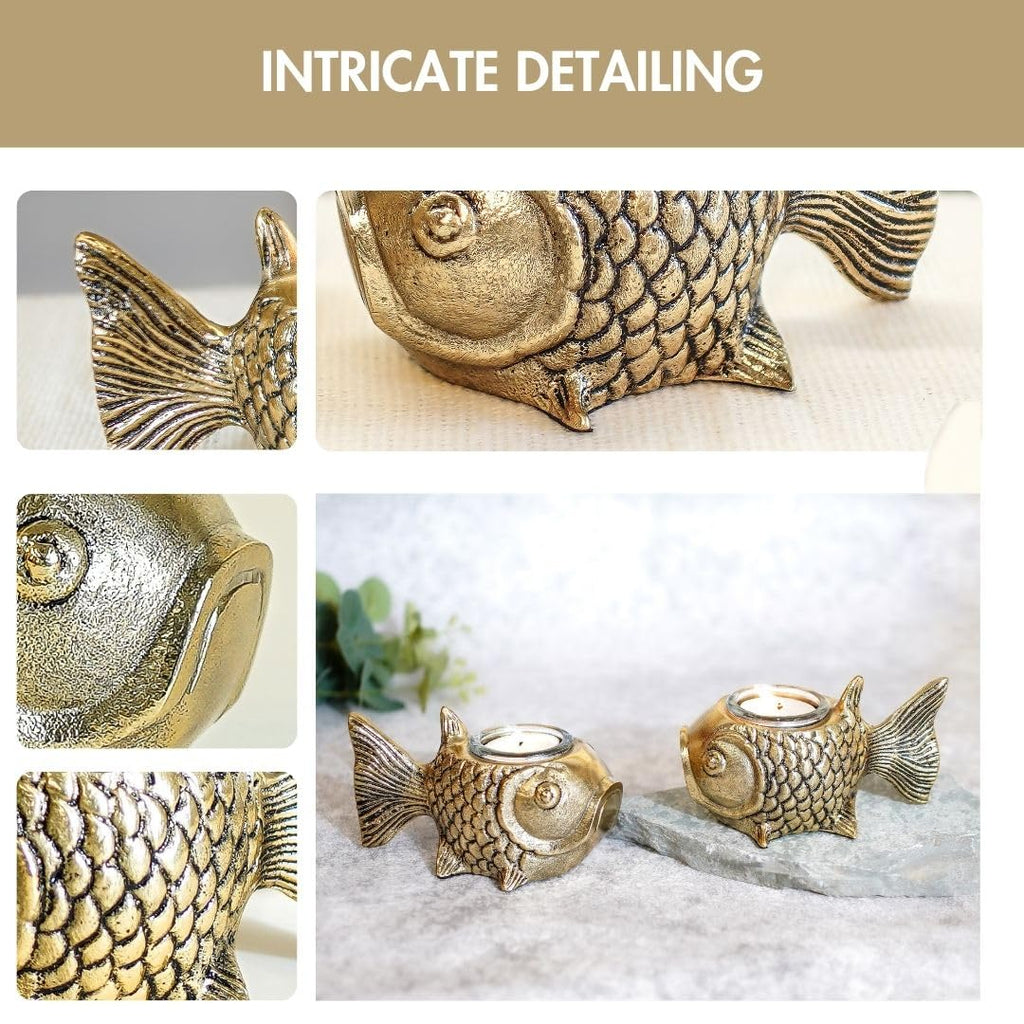 BEHOMA Aluminium Dancing Peacock Pair Figurine for Good Luck and Love | for Home Decor Tabletop Living Showpiece for Valentine's Day, Birthday(Scented Glass Votive Candle Included), Gold,18.5 Cm,11 Cm