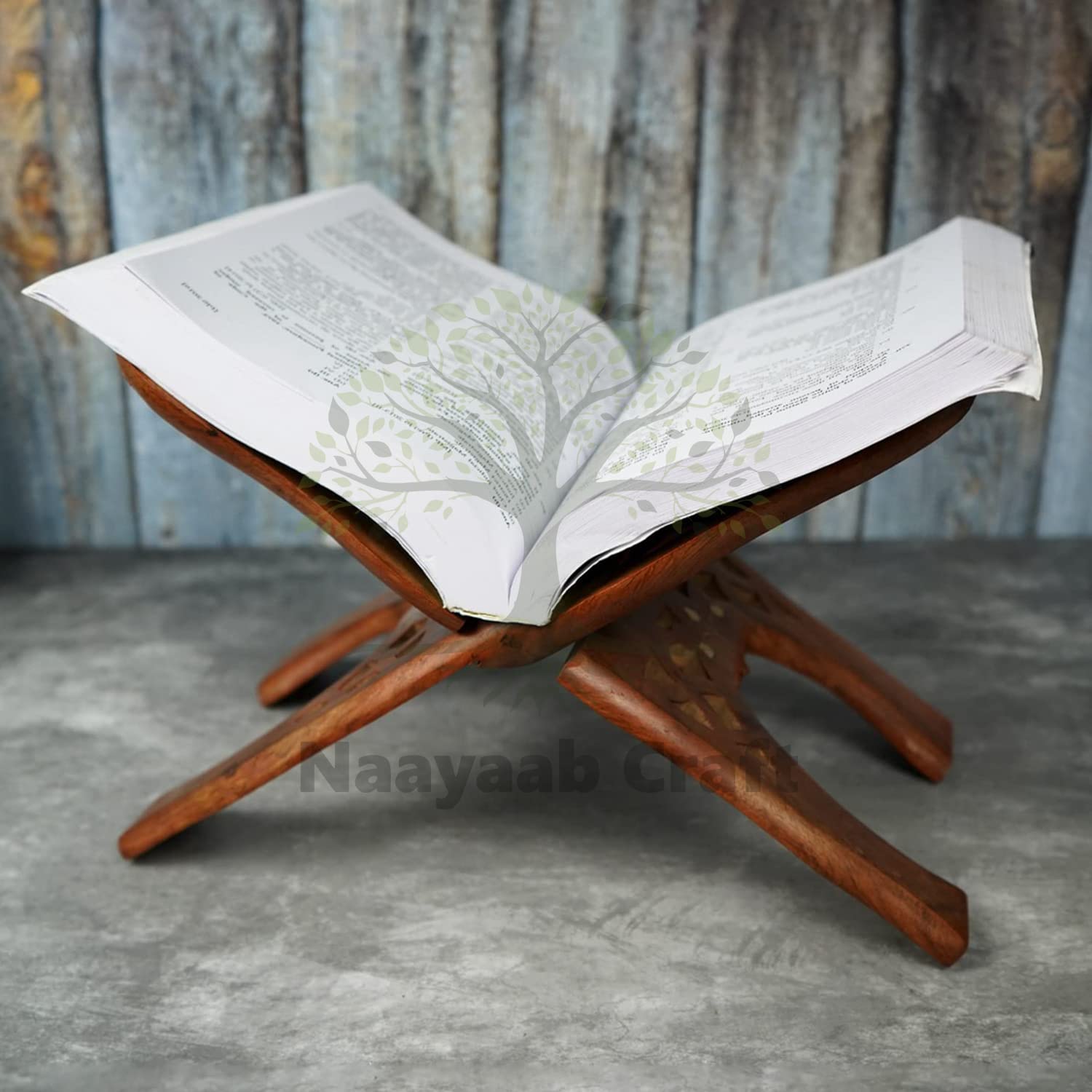 Naayaab Craft Handmade & Handcraft Sheesham Wooden Book Holder Display Stand Folding Religious Prayer Free Reading Stand with Intricate Carvings, Rehal for Religious Holy Books - Size (12 Inch)