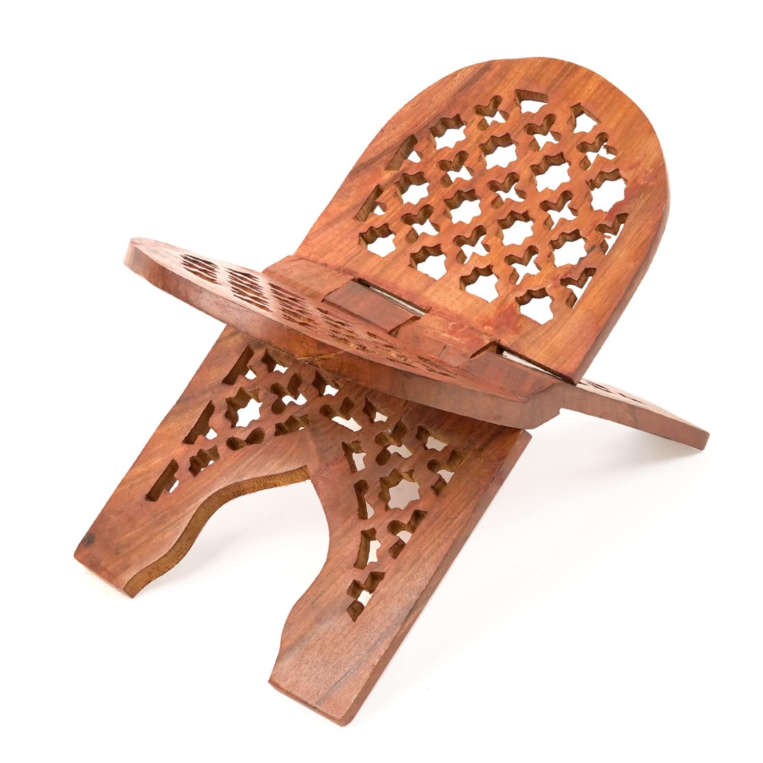 Naayaab Craft Handmade & Handcraft Sheesham Wooden Book Holder Display Stand Folding Religious Prayer Free Reading Stand with Intricate Carvings, Rehal for Religious Holy Books - Size (12 Inch)