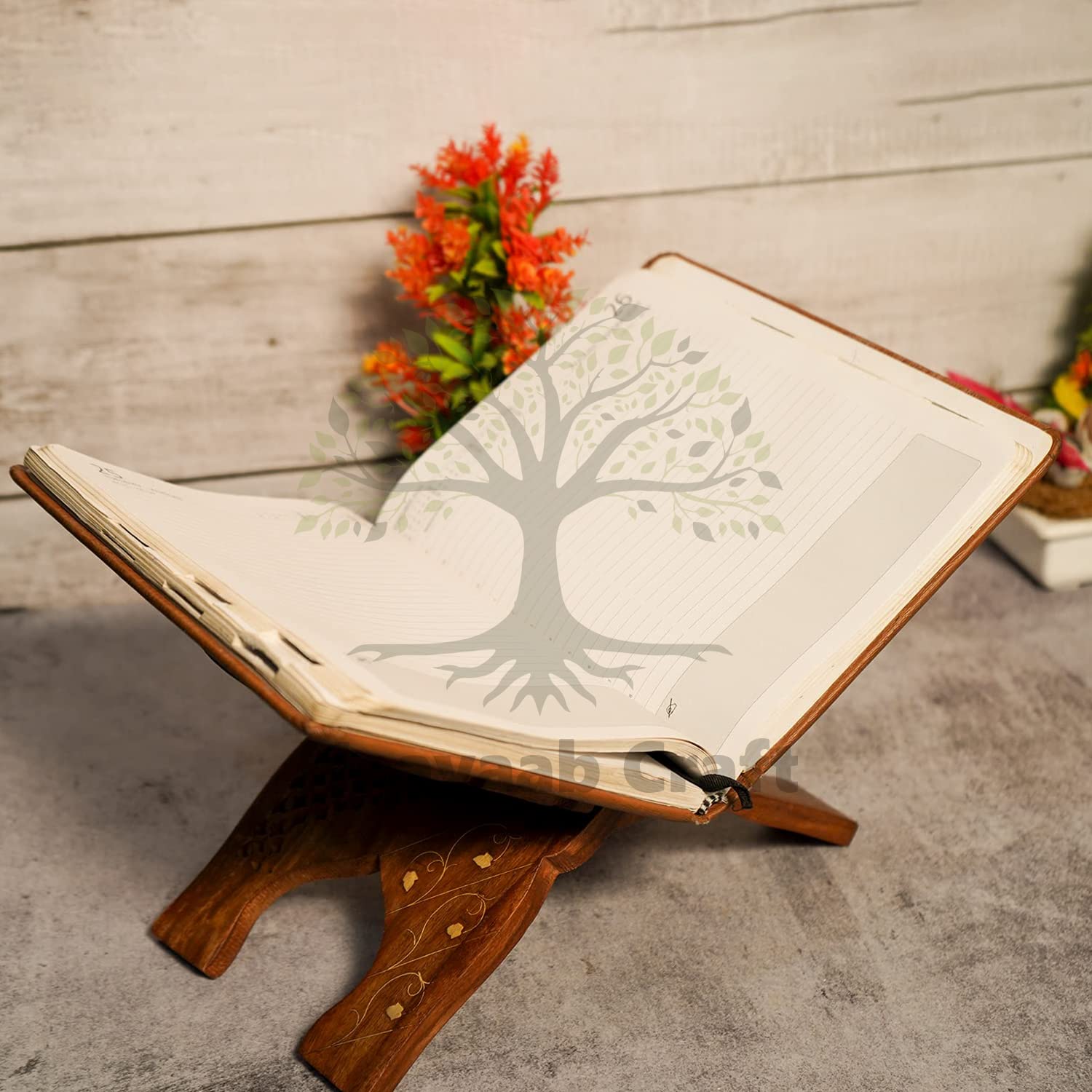 Naayaab Craft Handmade & Handcraft Sheesham Wooden Book Holder Display Stand Folding Religious Prayer Free Reading Stand with Intricate Carvings, Rehal for Religious Holy Books - Size (12 Inch)