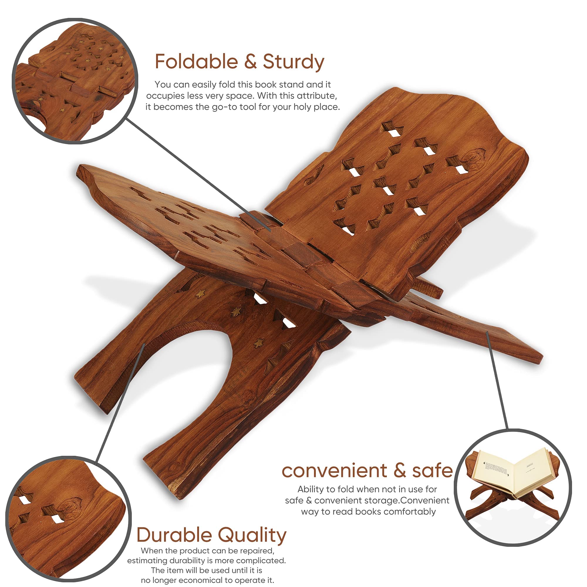 Karigar Creations Wooden Hand Carved Holy Book Stand Brown 15x7 inch