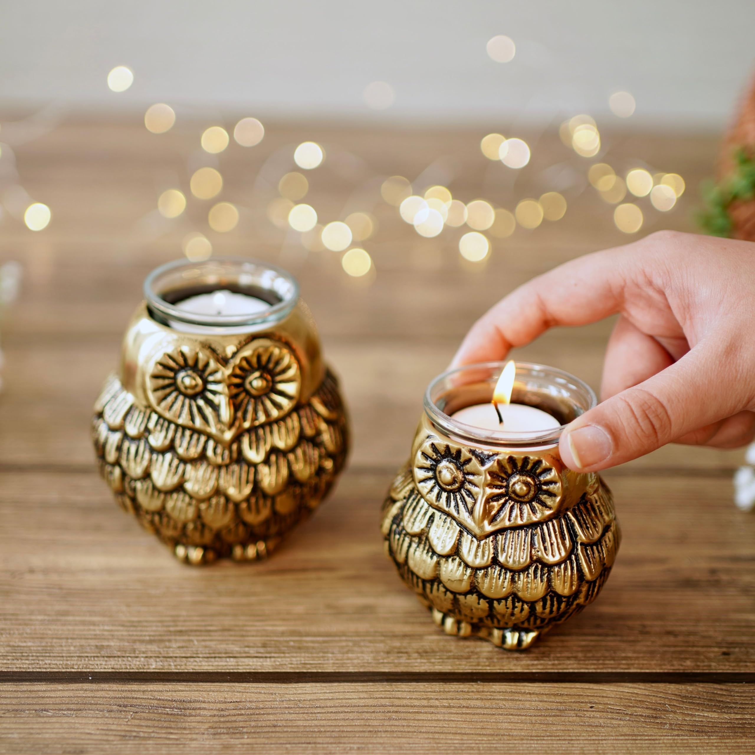 BEHOMA Aluminium Dancing Peacock Pair Figurine for Good Luck and Love | for Home Decor Tabletop Living Showpiece for Valentine's Day, Birthday(Scented Glass Votive Candle Included), Gold,18.5 Cm,11 Cm