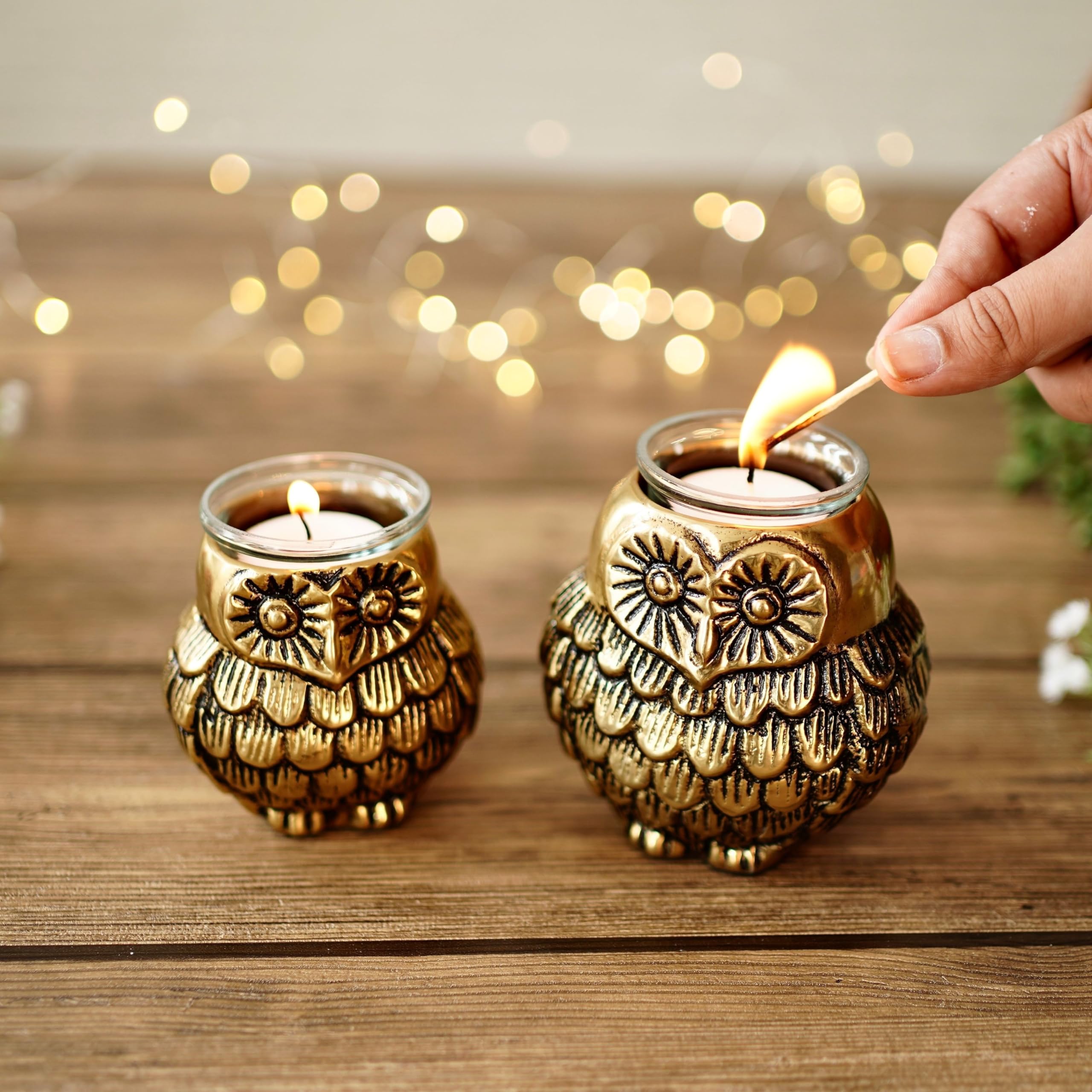 BEHOMA Aluminium Dancing Peacock Pair Figurine for Good Luck and Love | for Home Decor Tabletop Living Showpiece for Valentine's Day, Birthday(Scented Glass Votive Candle Included), Gold,18.5 Cm,11 Cm