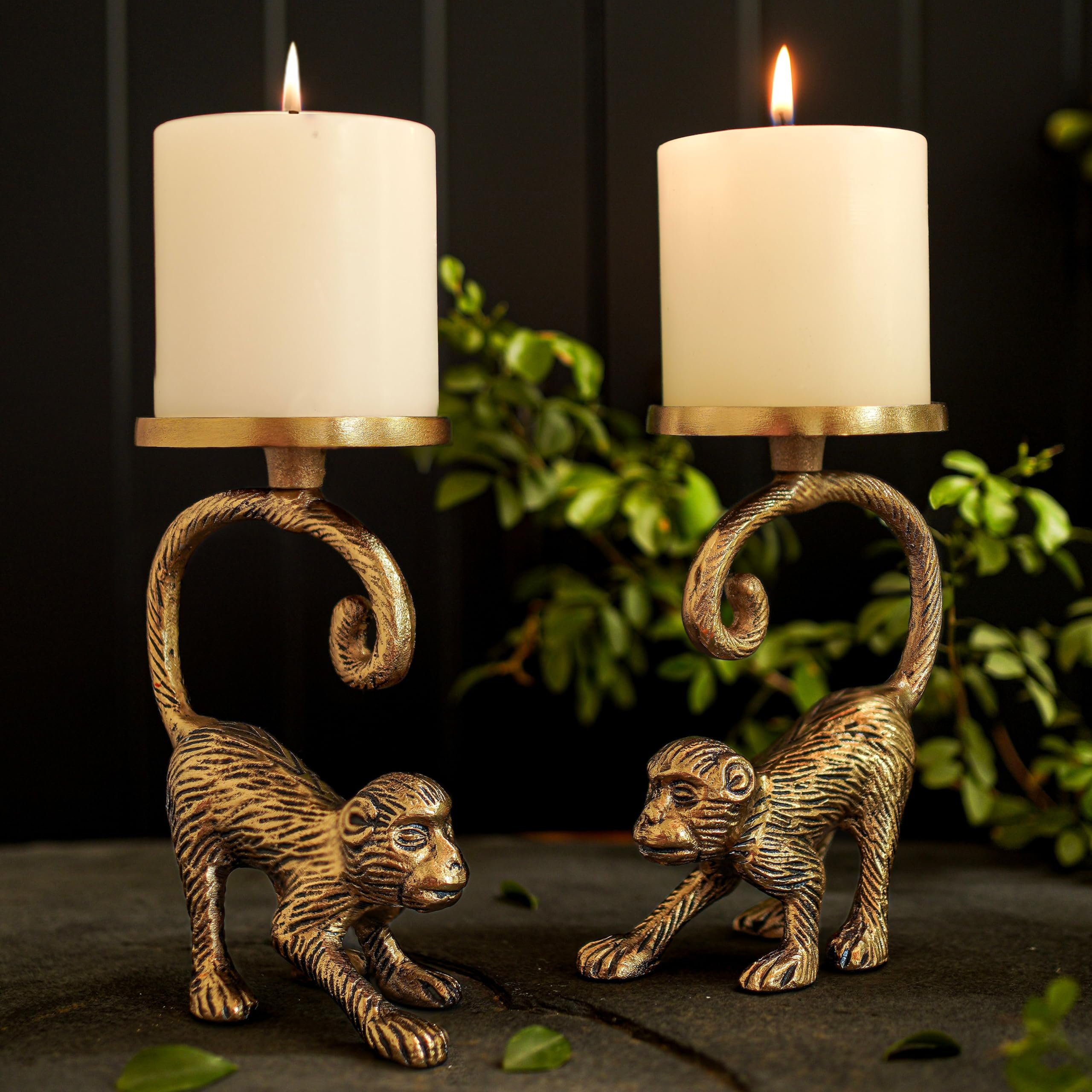 BEHOMA Aluminium Dancing Peacock Pair Figurine for Good Luck and Love | for Home Decor Tabletop Living Showpiece for Valentine's Day, Birthday(Scented Glass Votive Candle Included), Gold,18.5 Cm,11 Cm