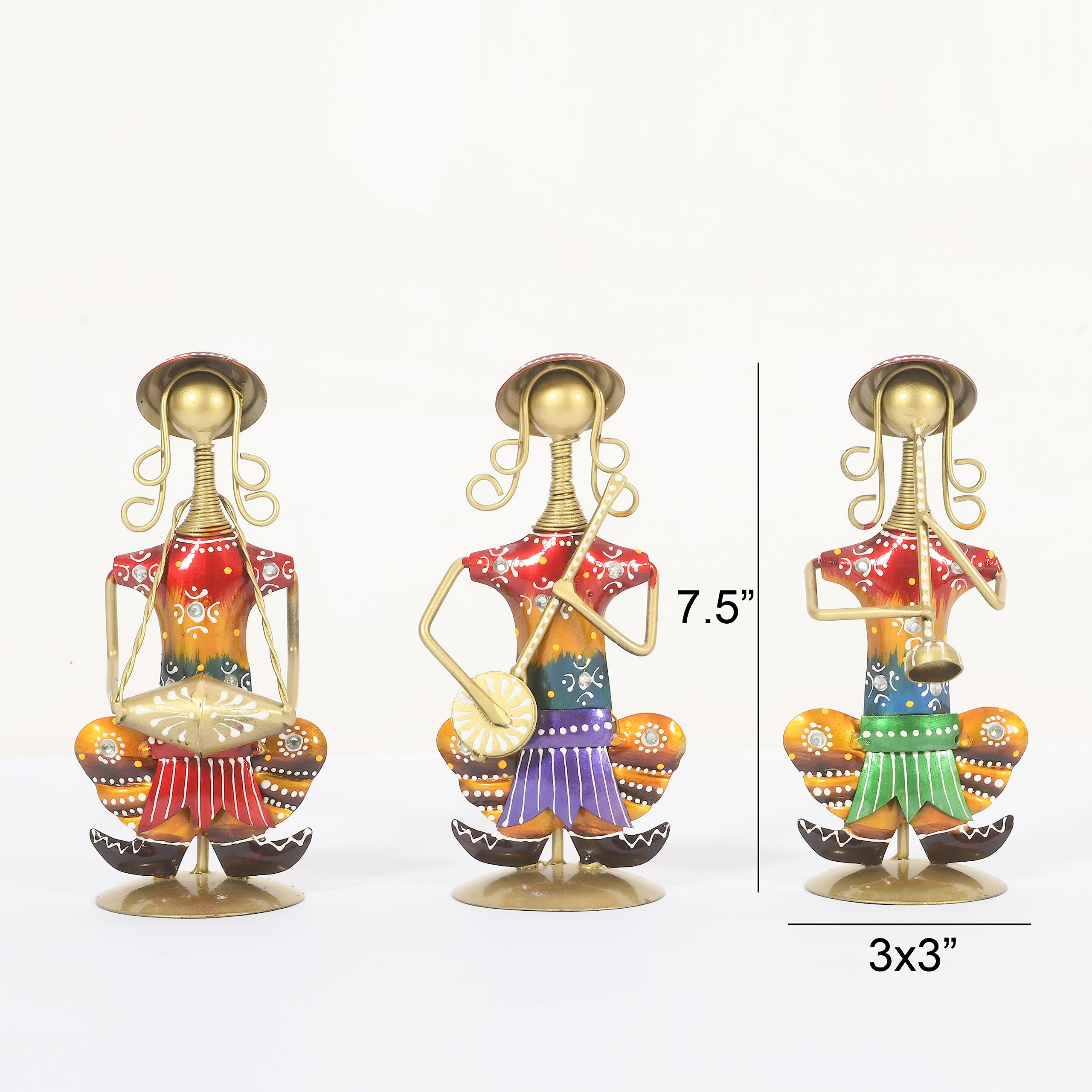 Lamcy Plaza Metal Rajasthani Kalbelia Tea Light Doll - 14 Inch (Set of 4) | Multicolour Antique Decorative Candle Holder for Home Decor, Living Room, Bedroom