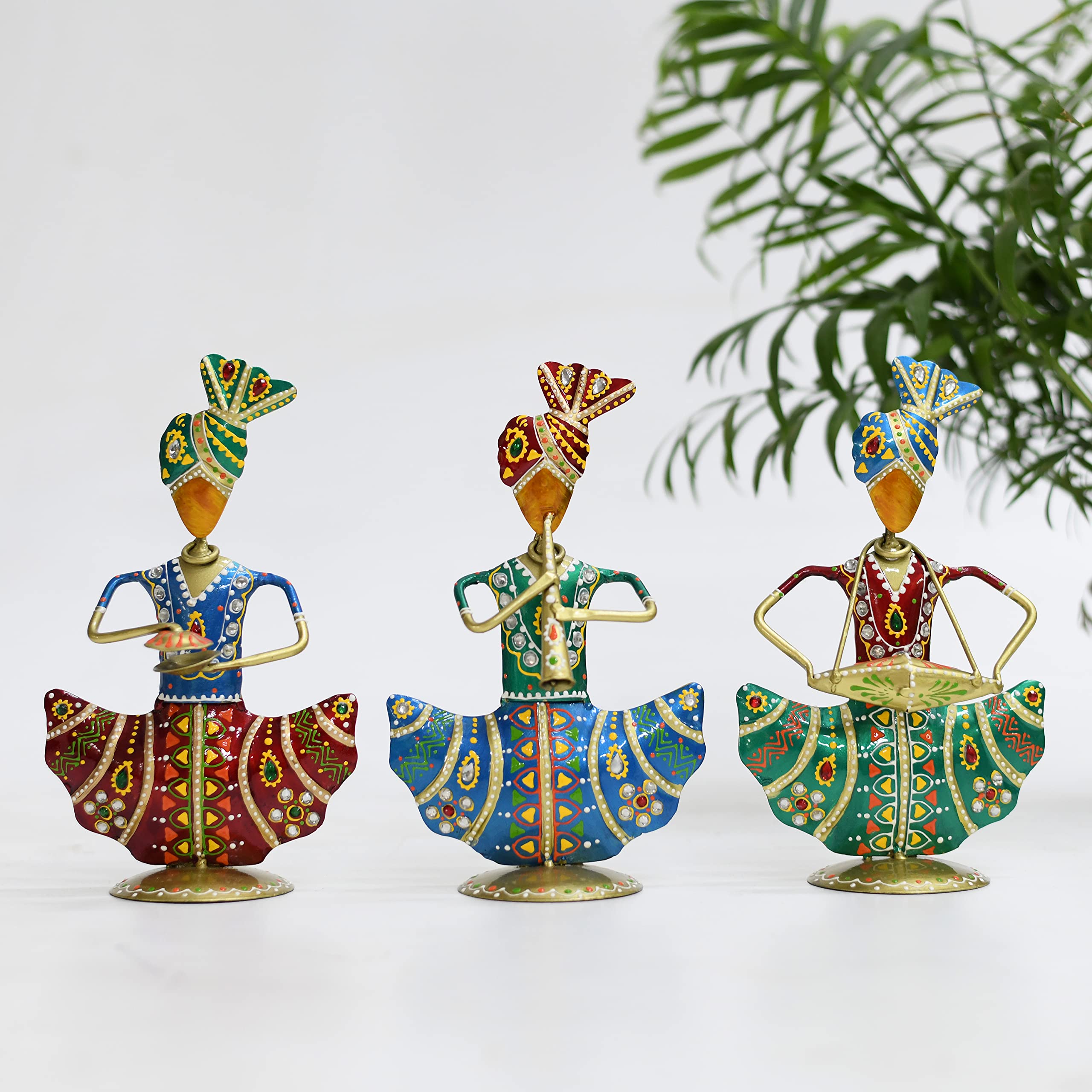 Lamcy Plaza Metal Rajasthani Kalbelia Tea Light Doll - 14 Inch (Set of 4) | Multicolour Antique Decorative Candle Holder for Home Decor, Living Room, Bedroom
