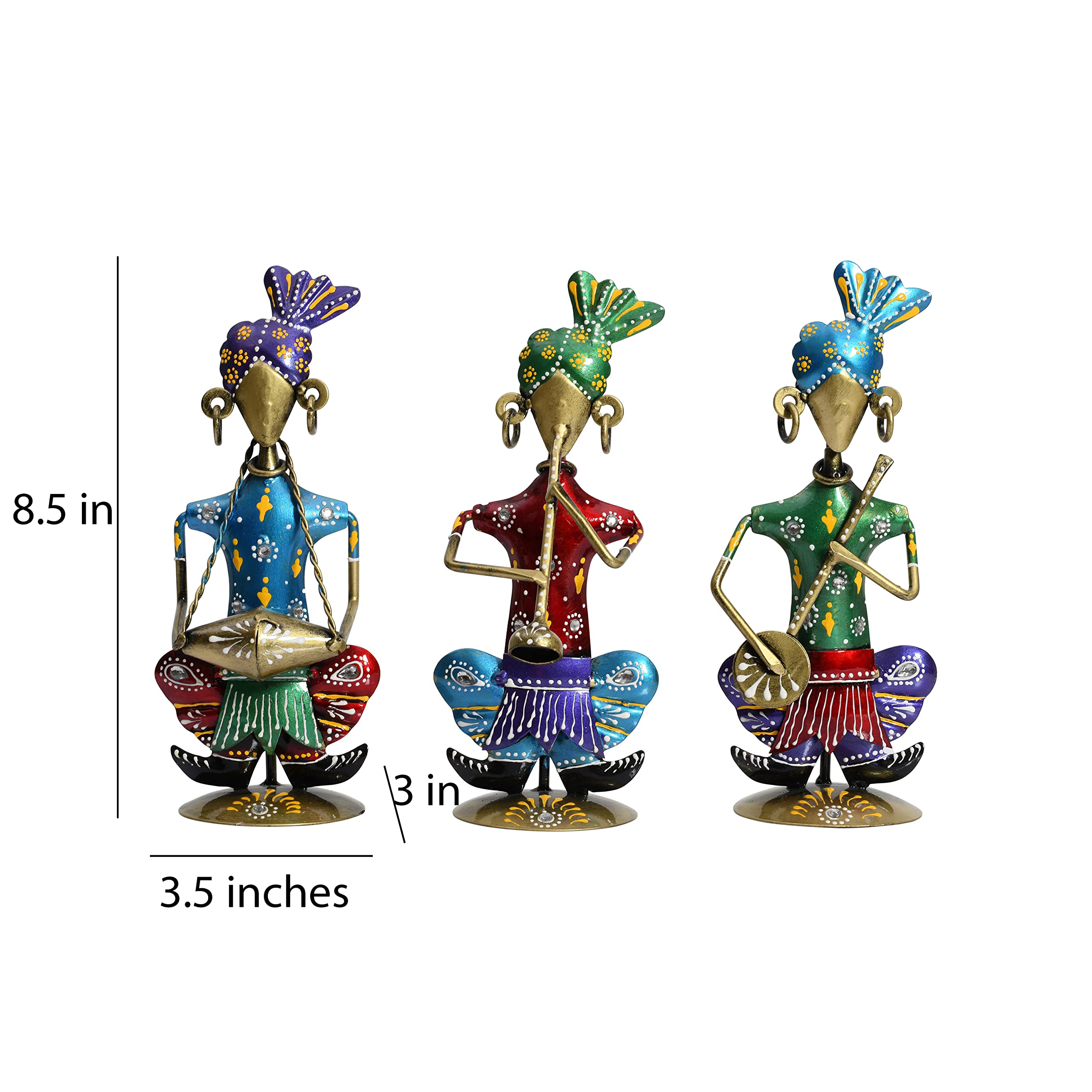 Lamcy Plaza Metal Rajasthani Kalbelia Tea Light Doll - 14 Inch (Set of 4) | Multicolour Antique Decorative Candle Holder for Home Decor, Living Room, Bedroom