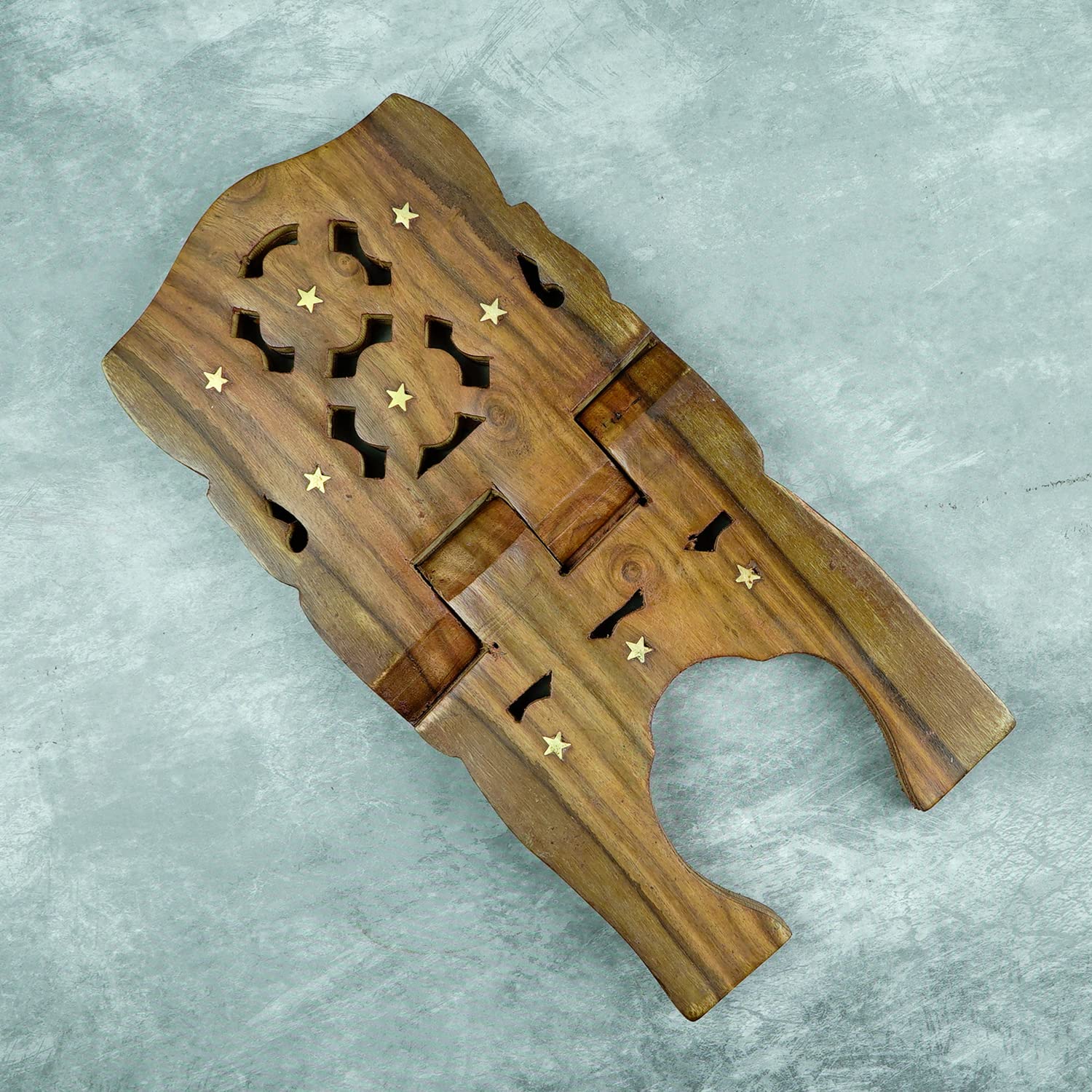 Naayaab Craft Handmade & Handcraft Sheesham Wooden Book Holder Display Stand Folding Religious Prayer Free Reading Stand with Intricate Carvings, Rehal for Religious Holy Books - Size (12 Inch)