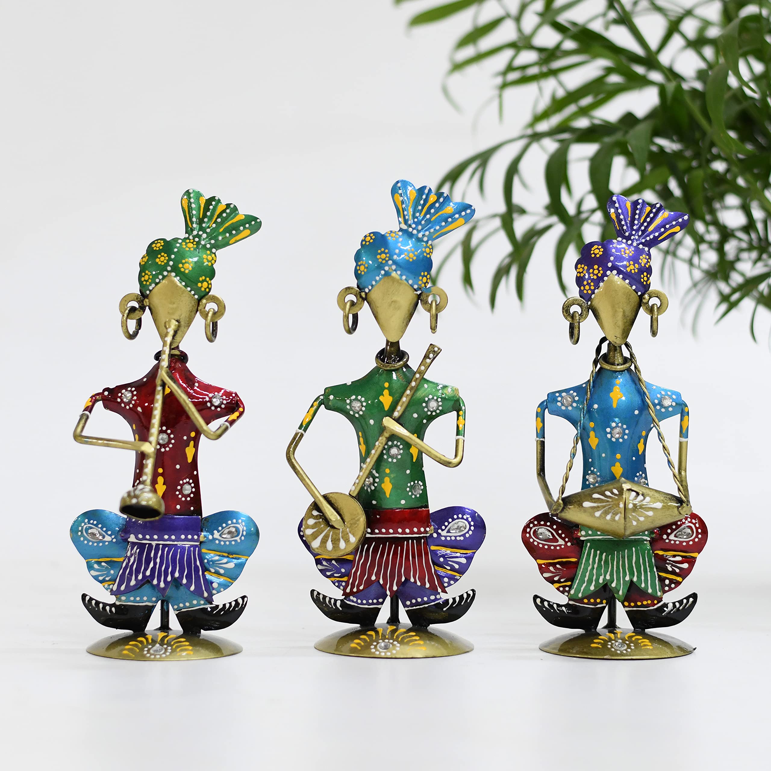 Lamcy Plaza Metal Rajasthani Kalbelia Tea Light Doll - 14 Inch (Set of 4) | Multicolour Antique Decorative Candle Holder for Home Decor, Living Room, Bedroom